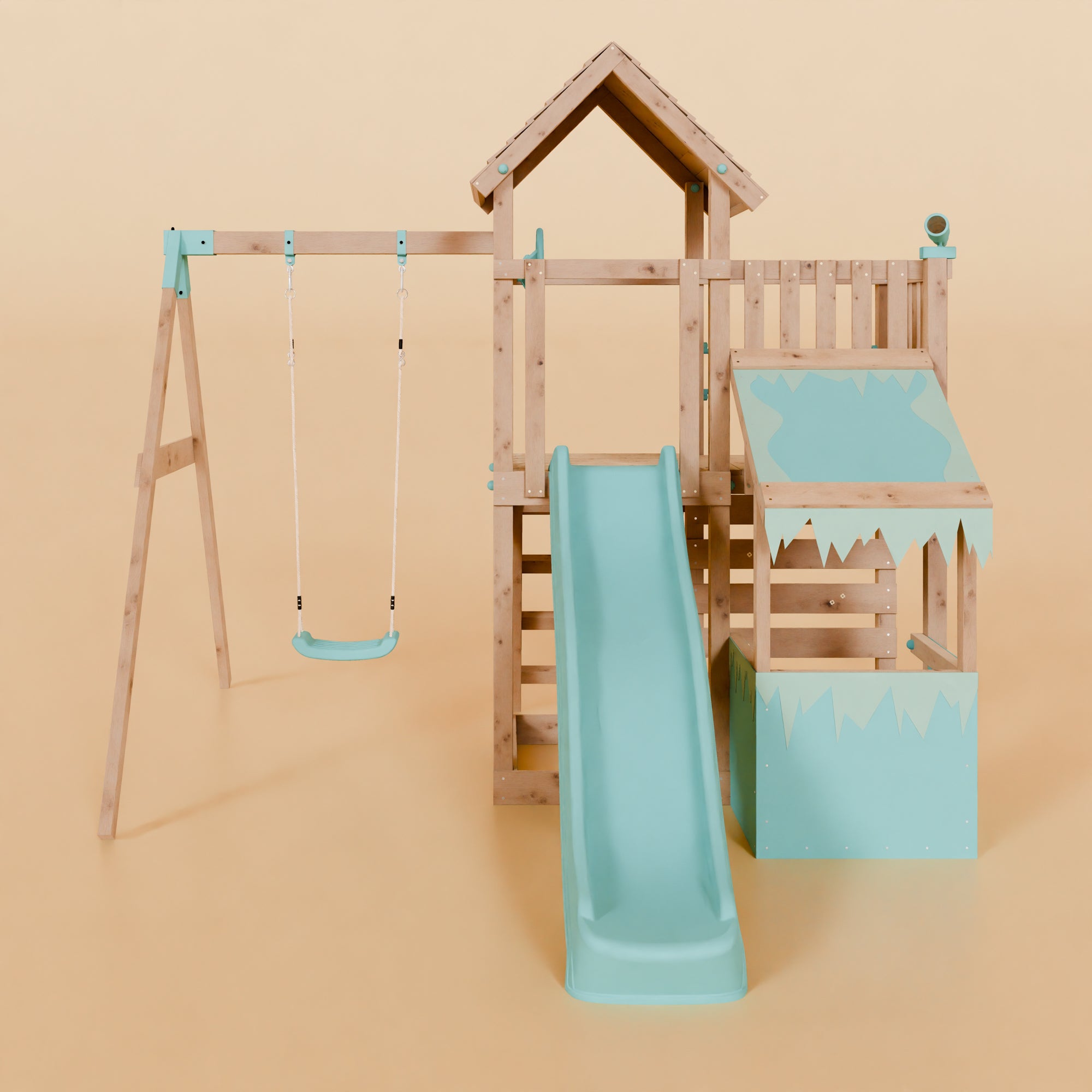 Extended Climbing Frame With Single Swing & Shop - Moonlit Hollow I