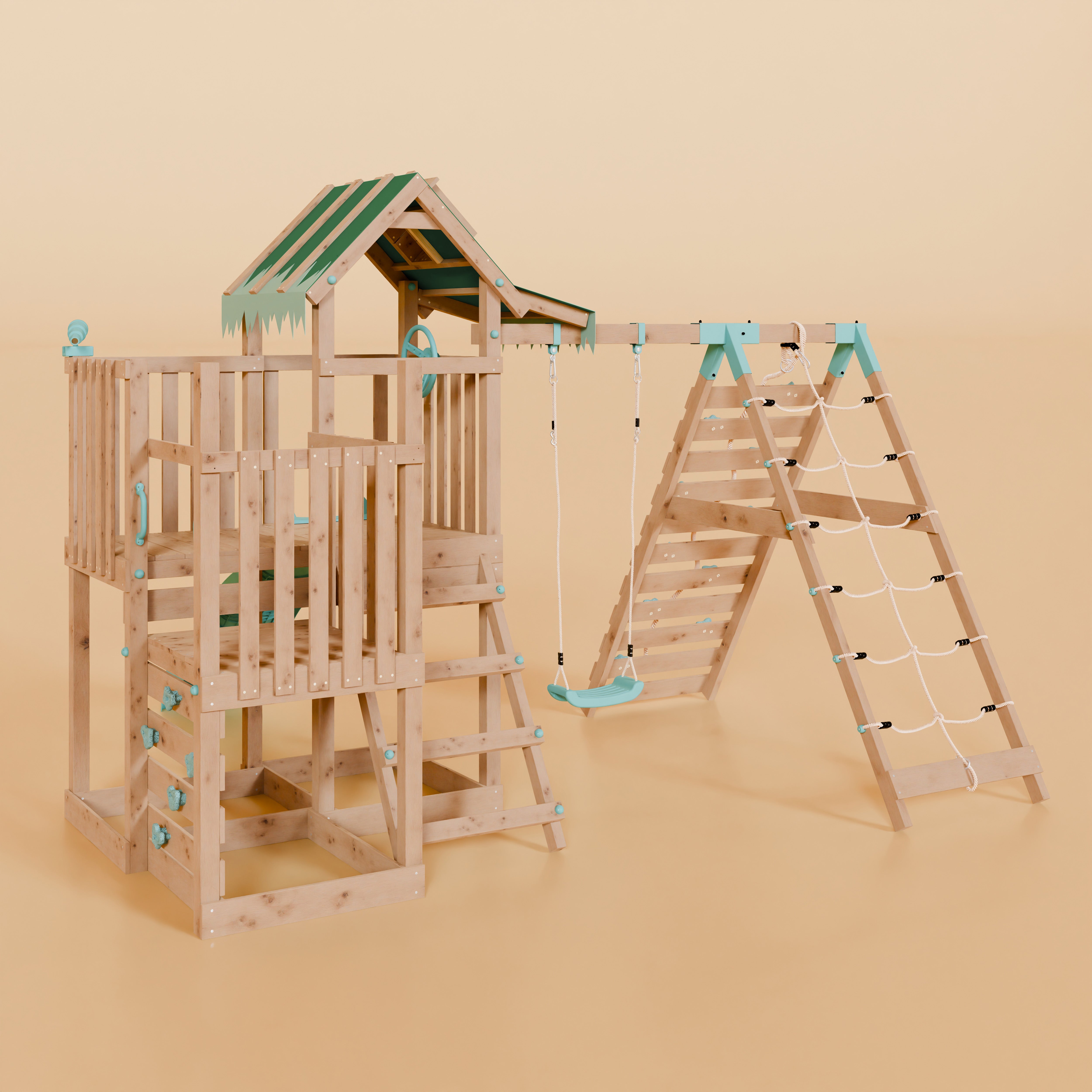 Extended Climbing Frame With Step Up, Single Swing & Climbing Wall - Maplewood V