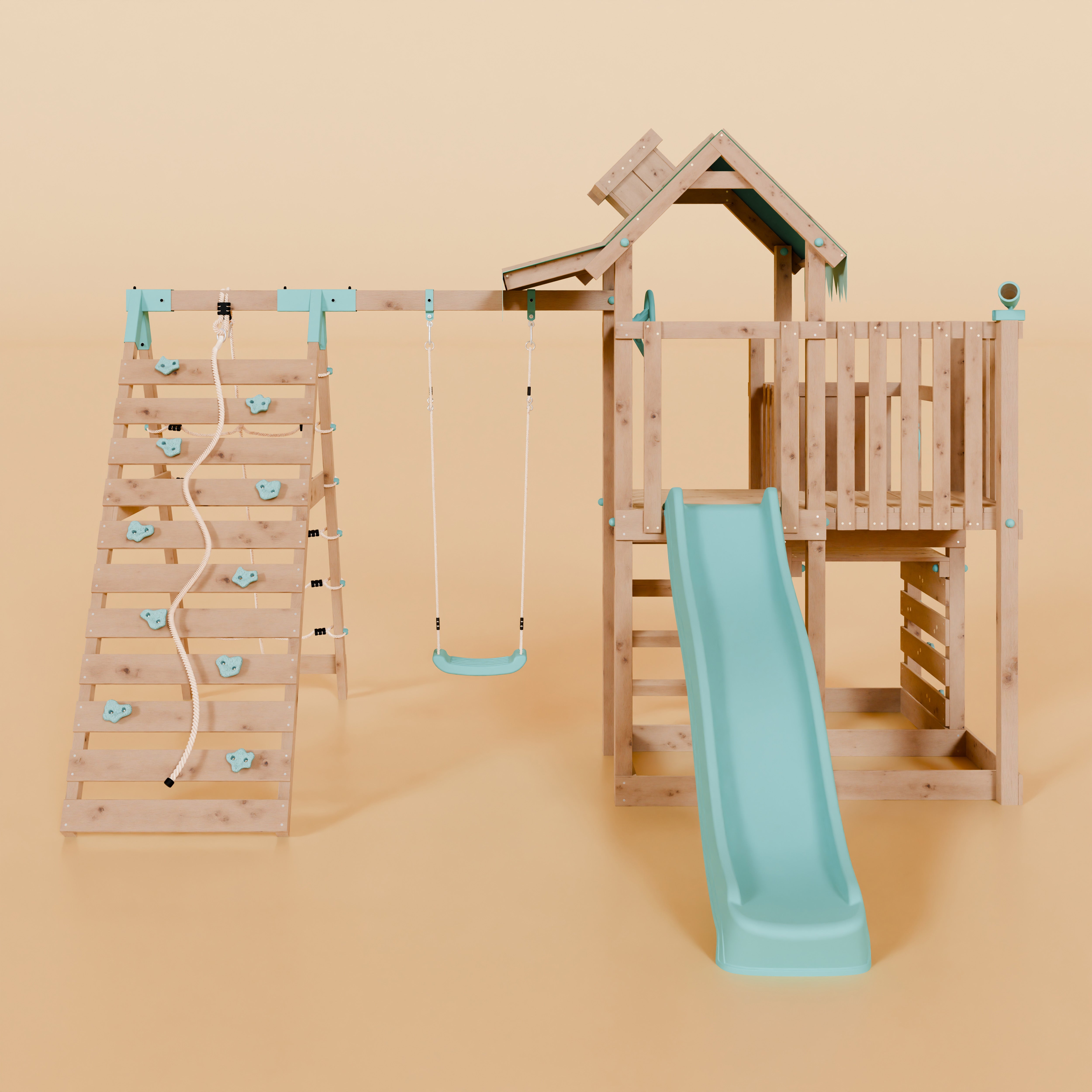 Extended Climbing Frame With Step Up, Single Swing & Climbing Wall - Maplewood V