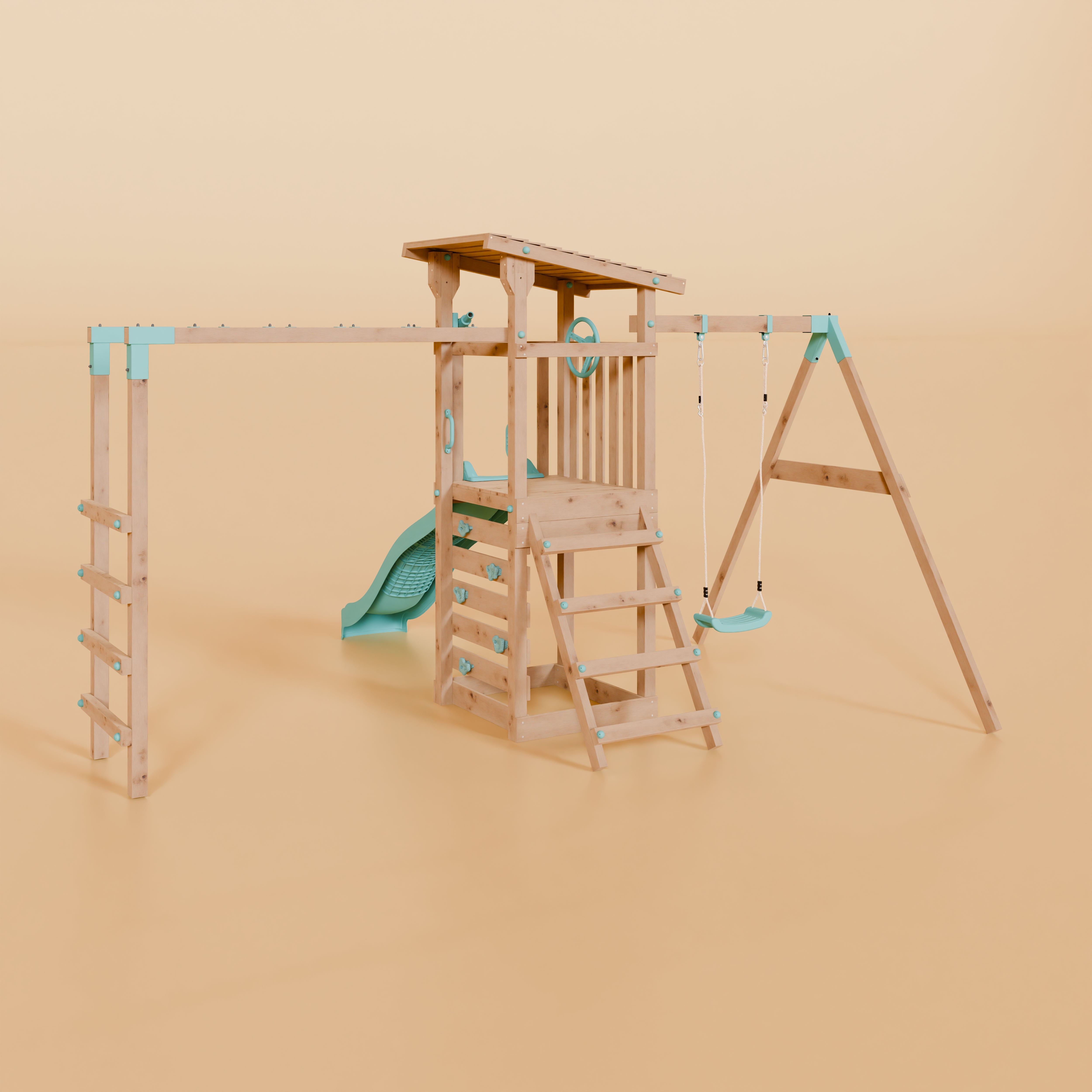 Climbing Frame With Single Swing & Monkey Bars - Woodland Quest I