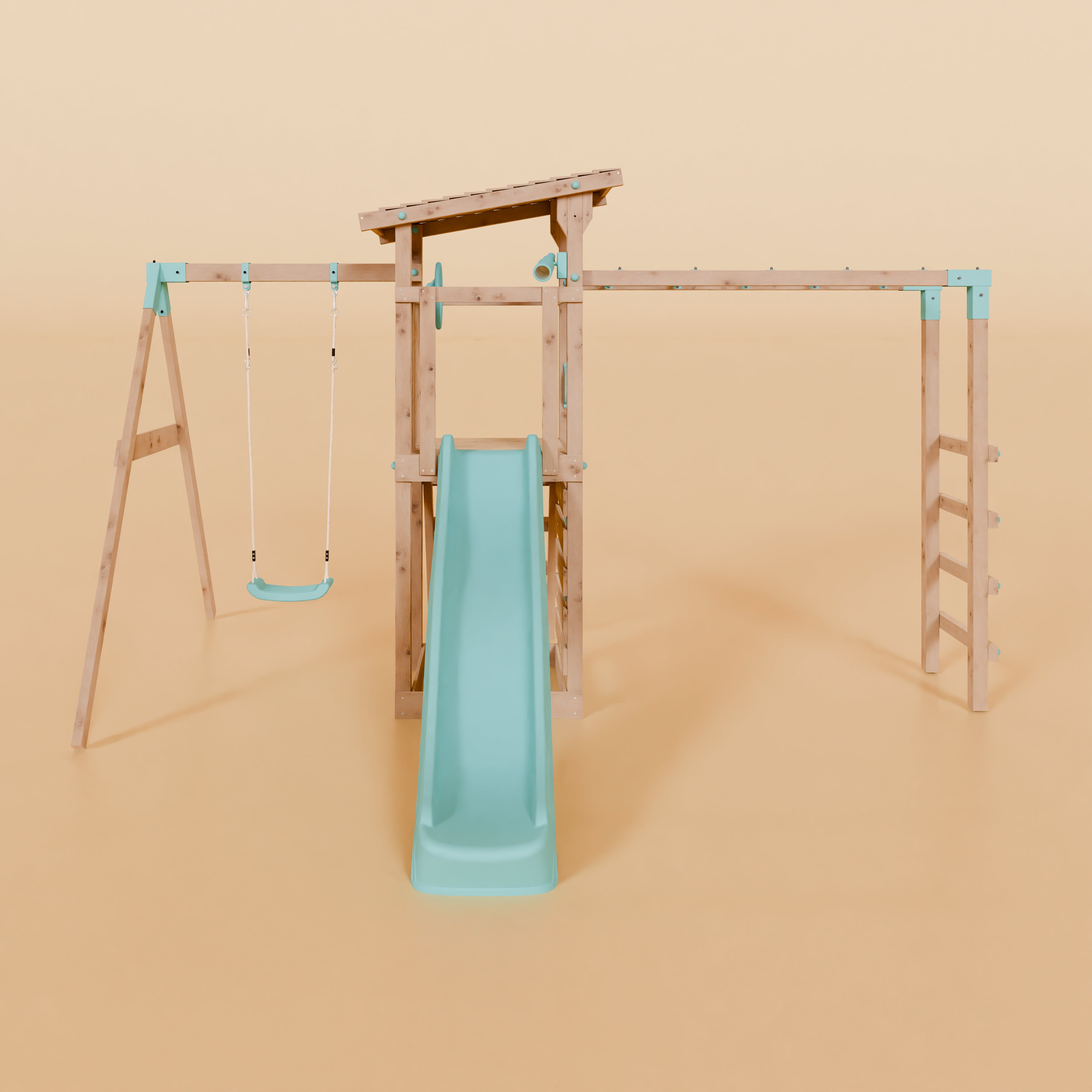 Climbing Frame With Single Swing & Monkey Bars - Woodland Quest I