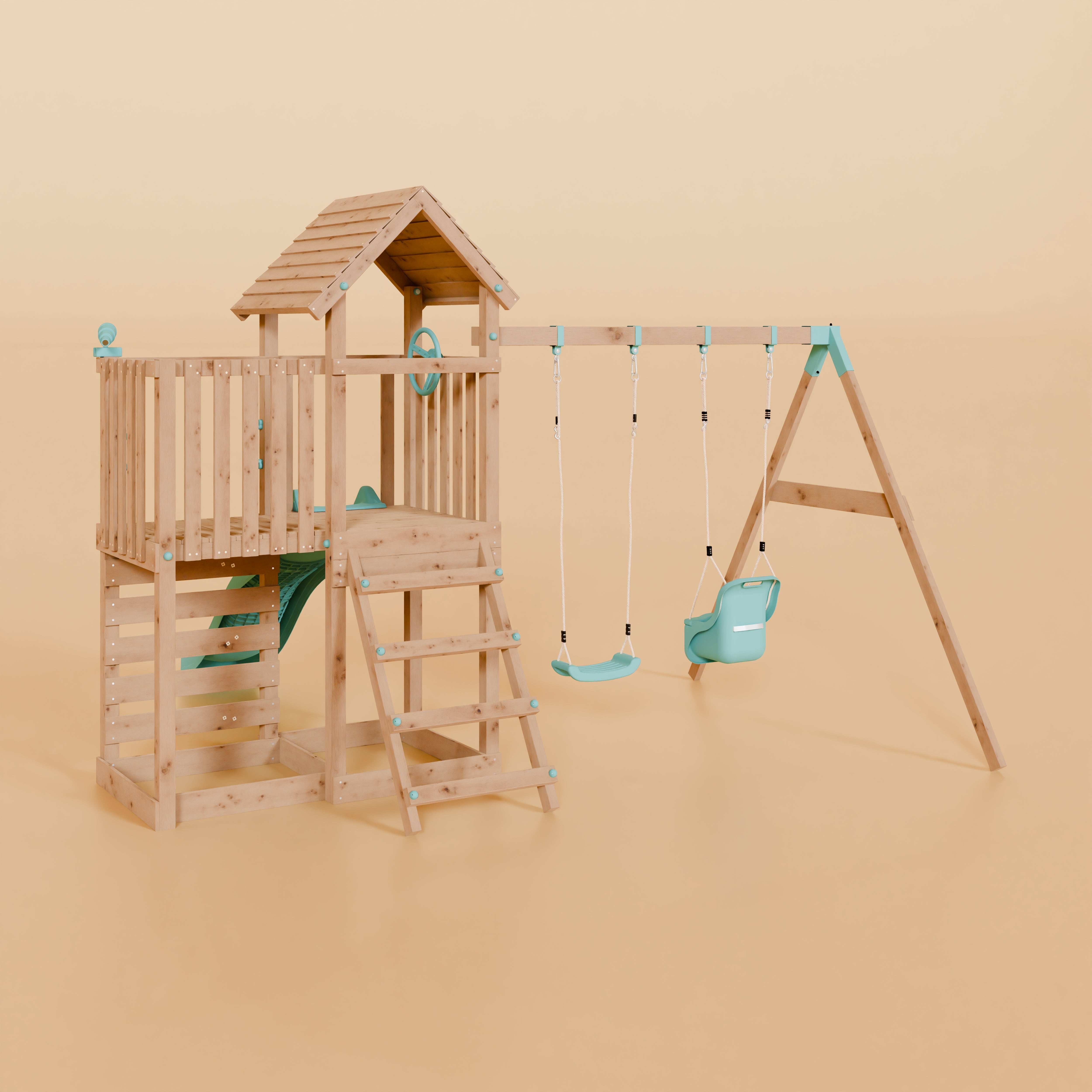 Climbing Frame With Extension & Double Swing - Thristlethorne Trail IV