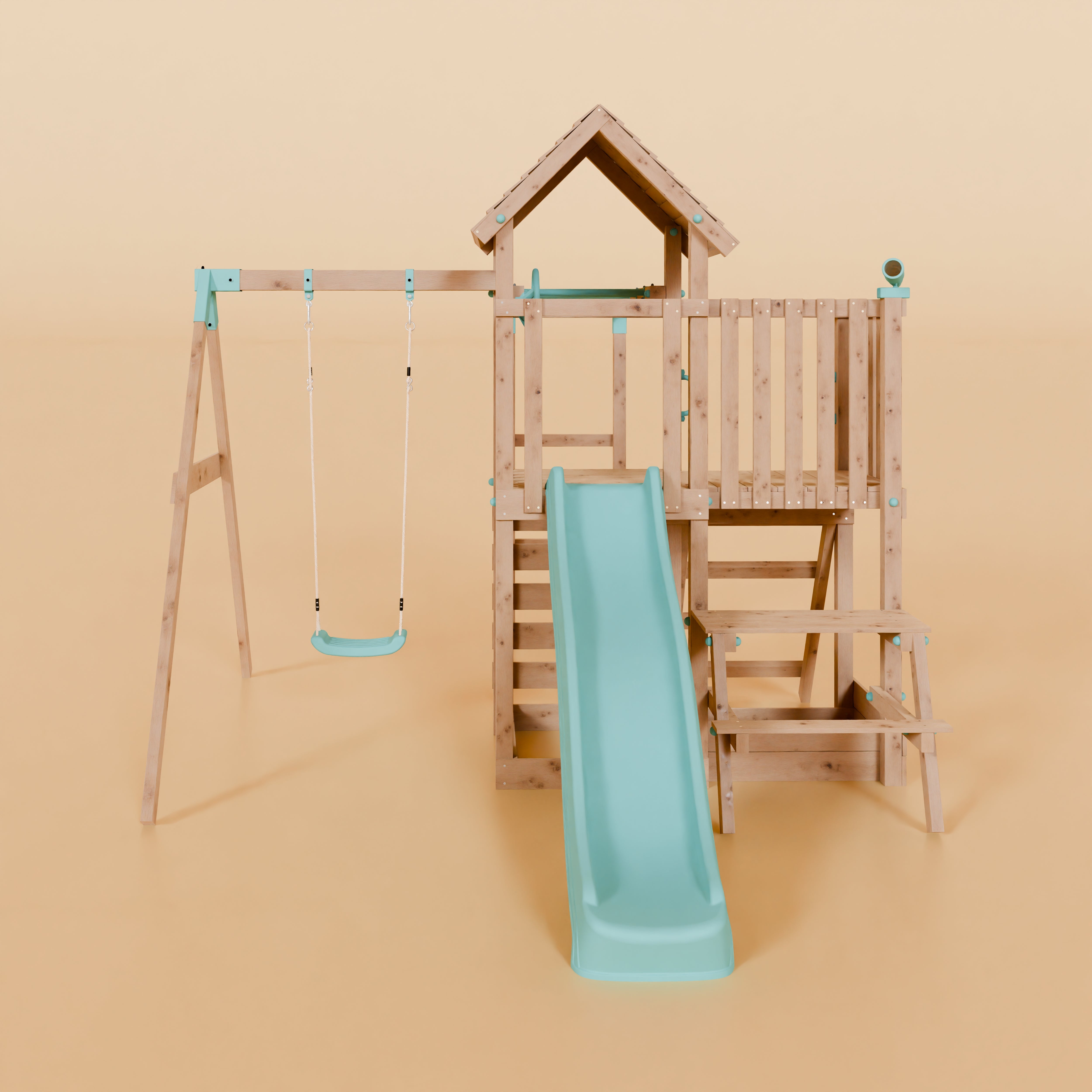 Climbing Frame With Extension, Single Swing, Picnic Table & Monkey Bars - Misty Timberlands I