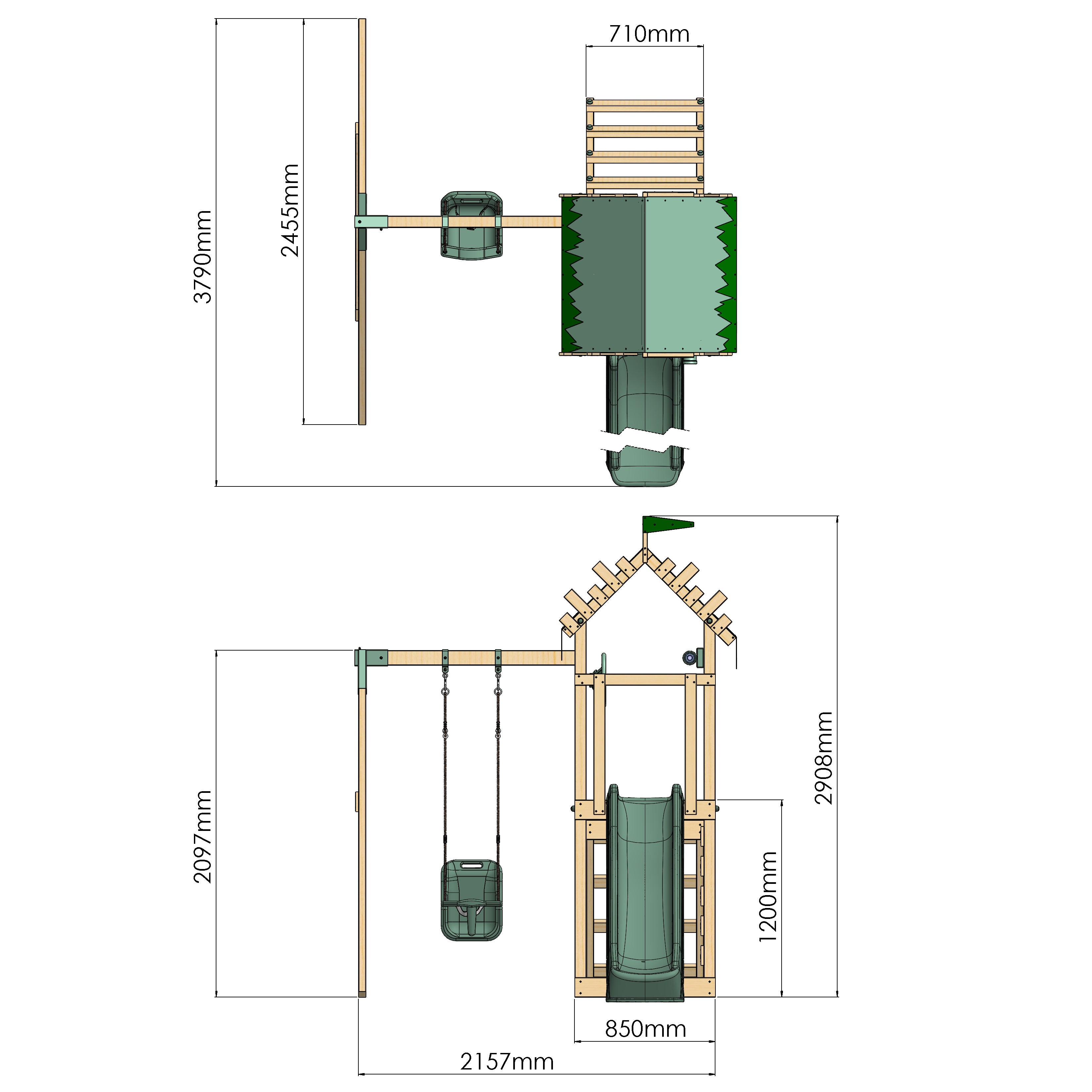 Climbing Frame With Single Baby Swing - Enchanted Grove II