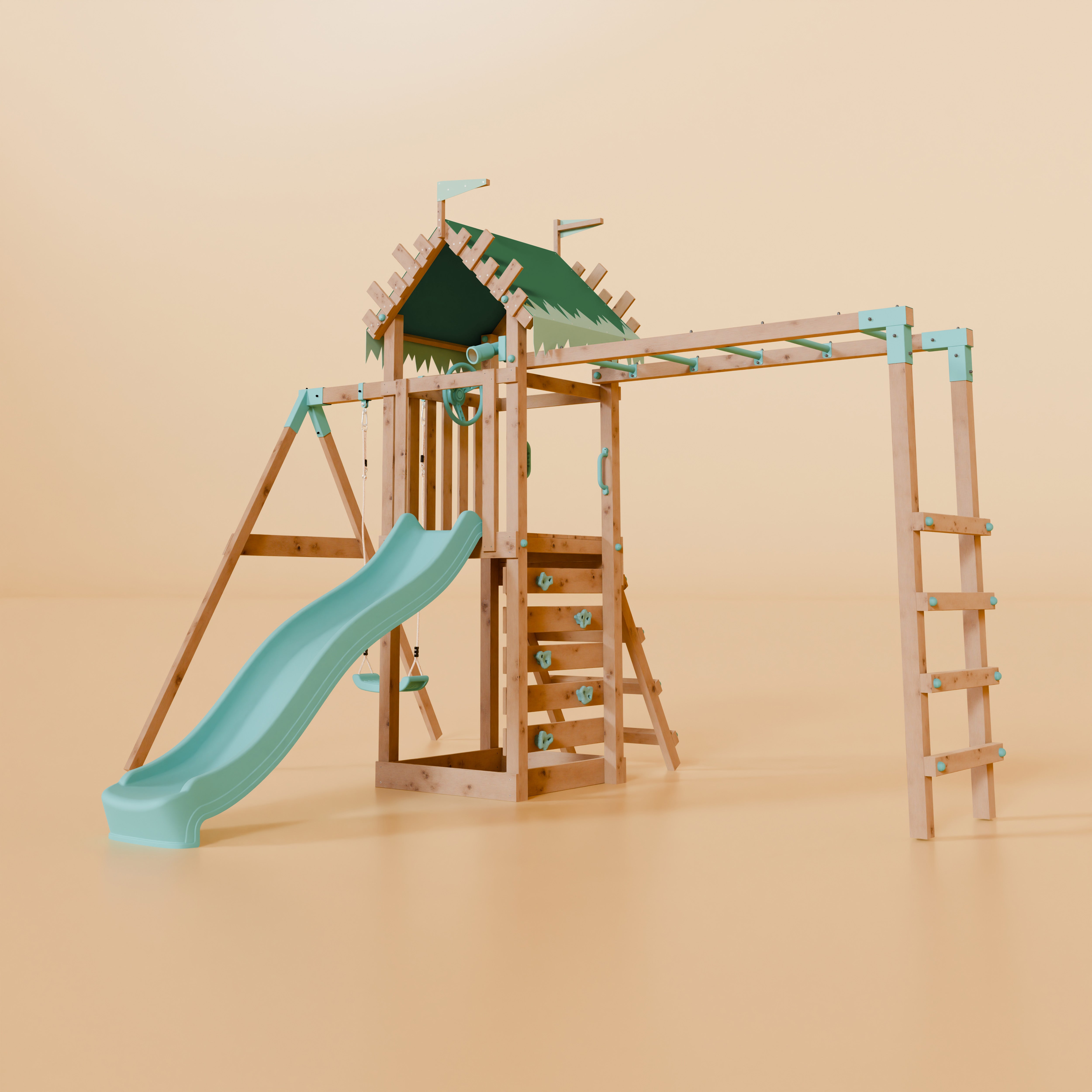 Climbing Frame With Single Swing & Monkey Bars - Ravenridge Grove I