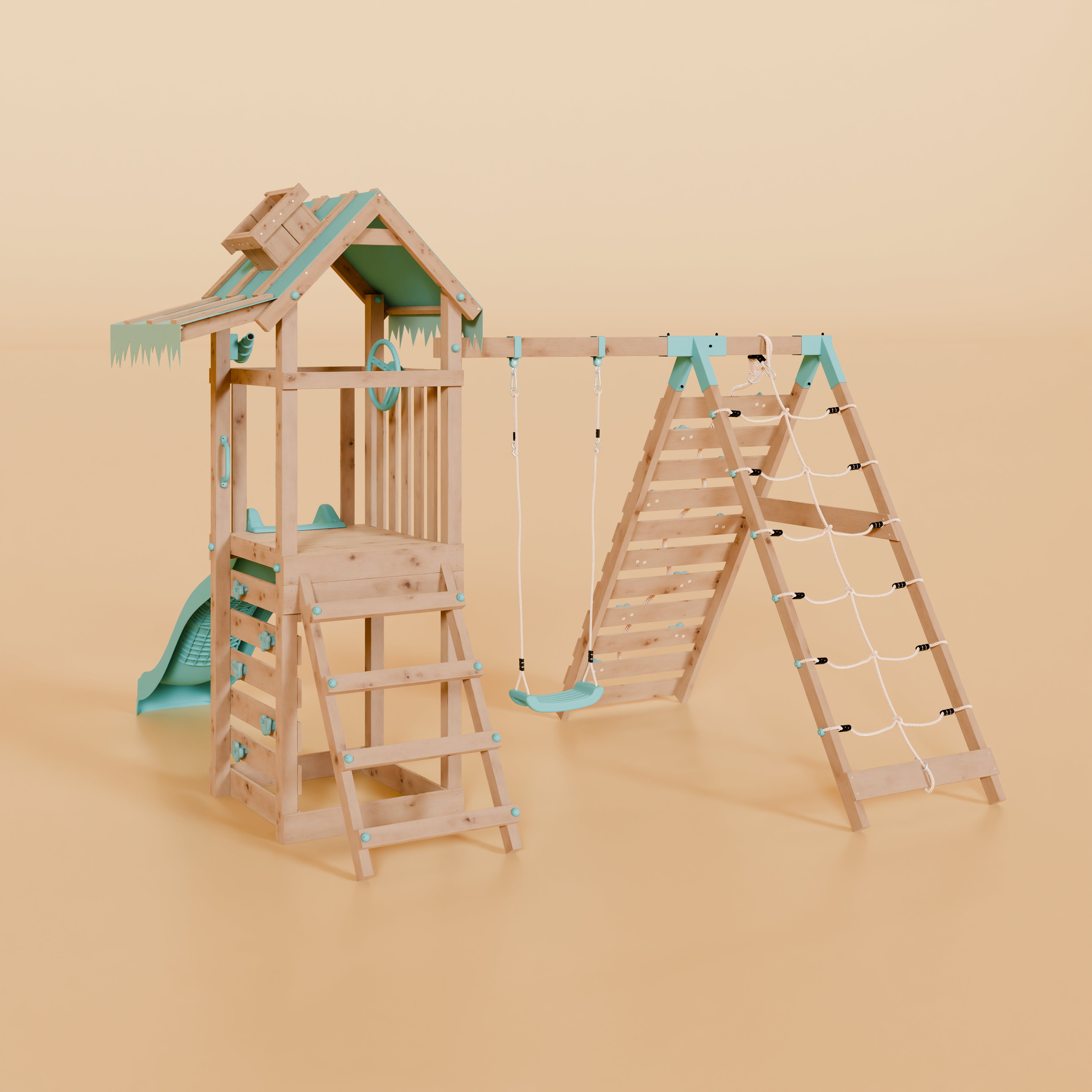 Climbing Frame With Single Swing & Climbing Wall - Elder Forest V