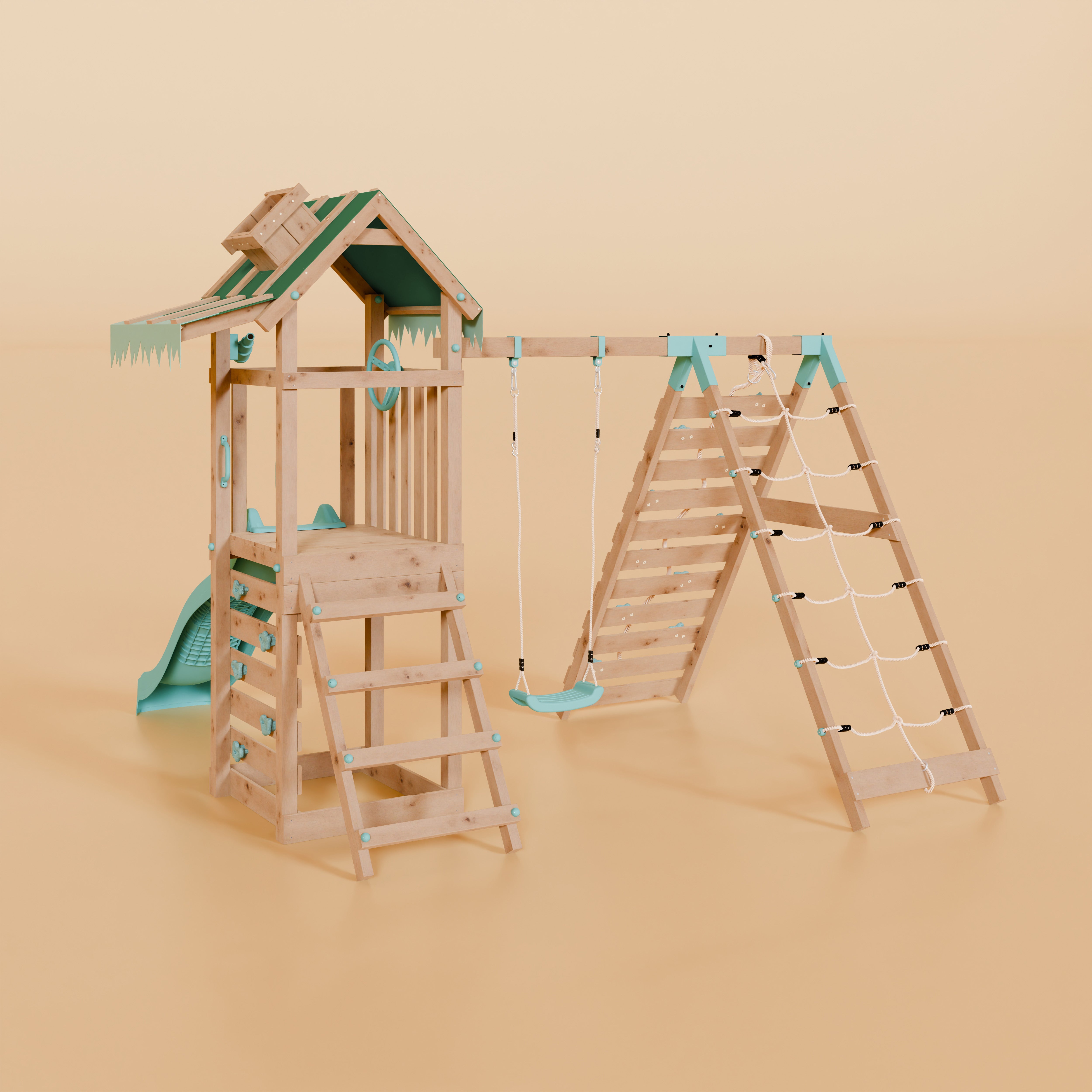 Climbing Frame With Single Swing & Climbing Wall - Eldertree Forest V