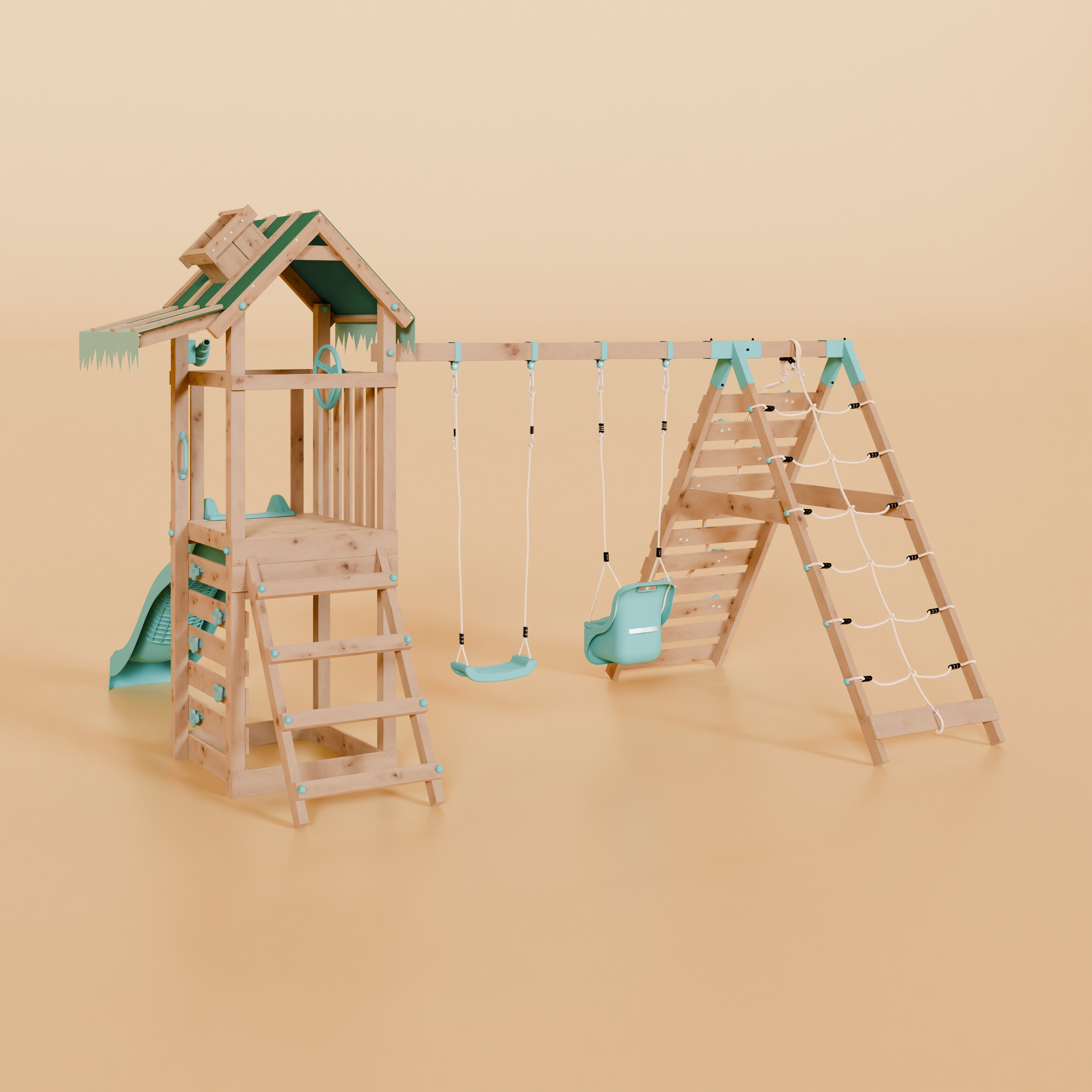 Climbing Frame With Double Swing & Climbing Wall - Eldertree Forest VIII