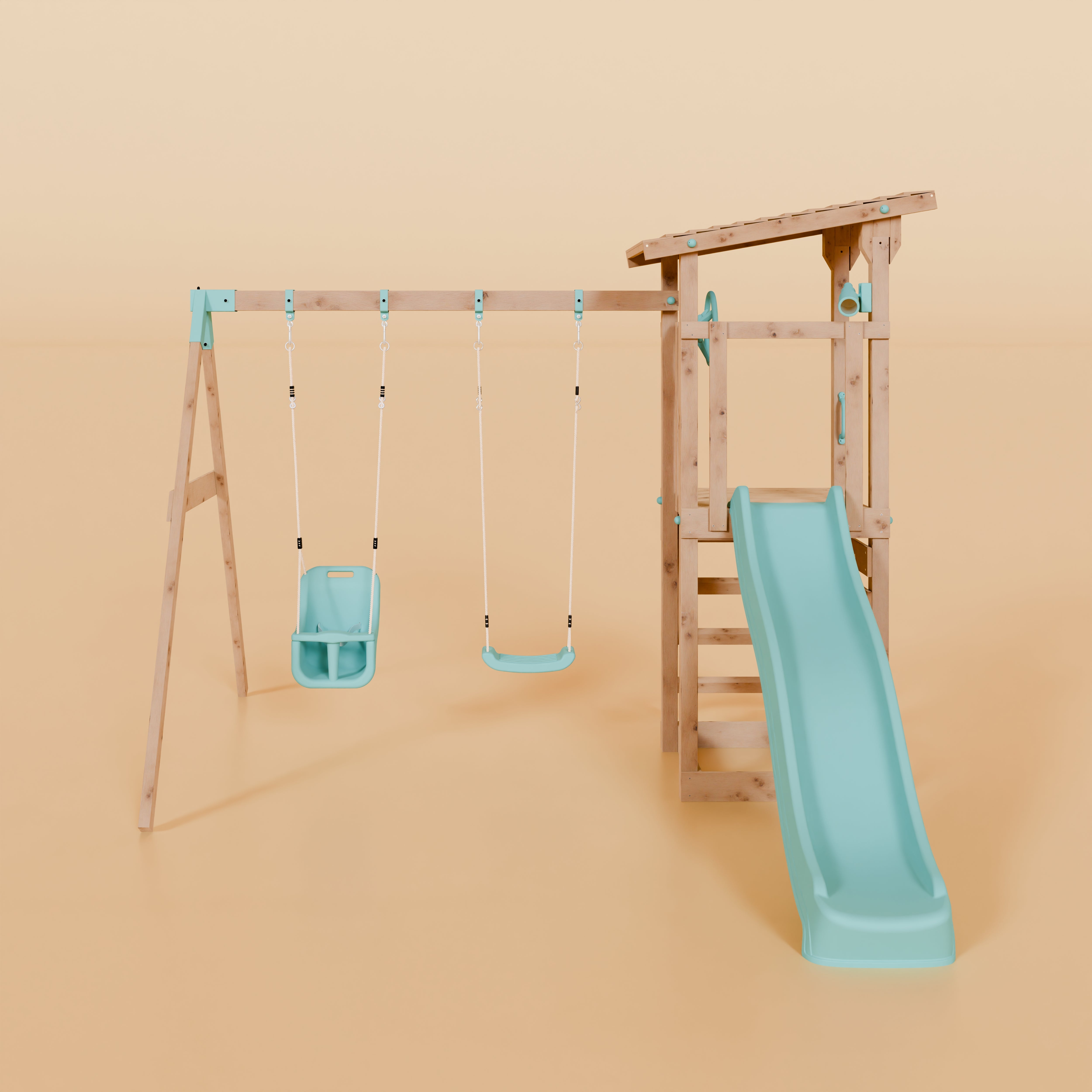 Climbing Frame, Slope Roof, Double Swing