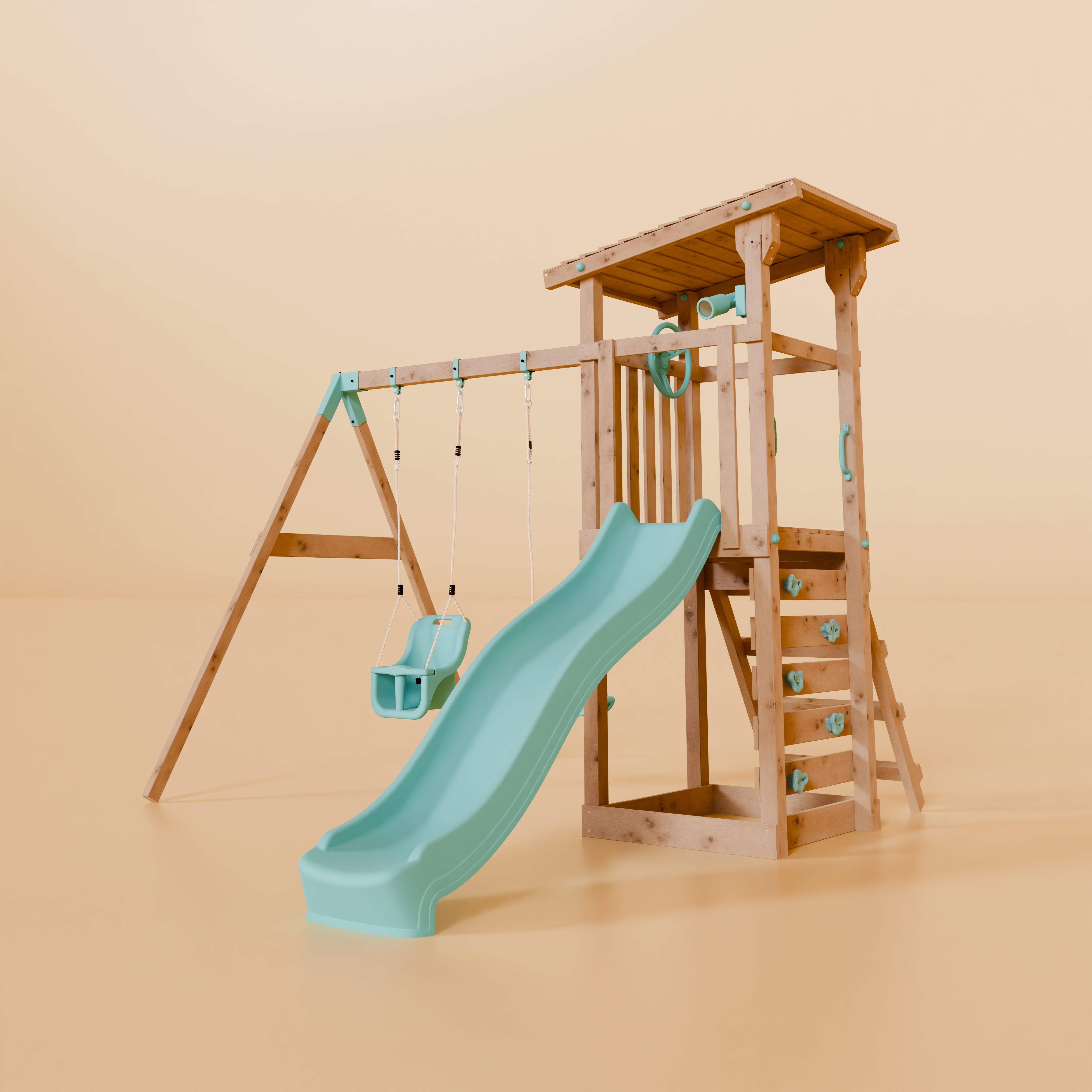 Climbing Frame, Slope Roof, Double Swing