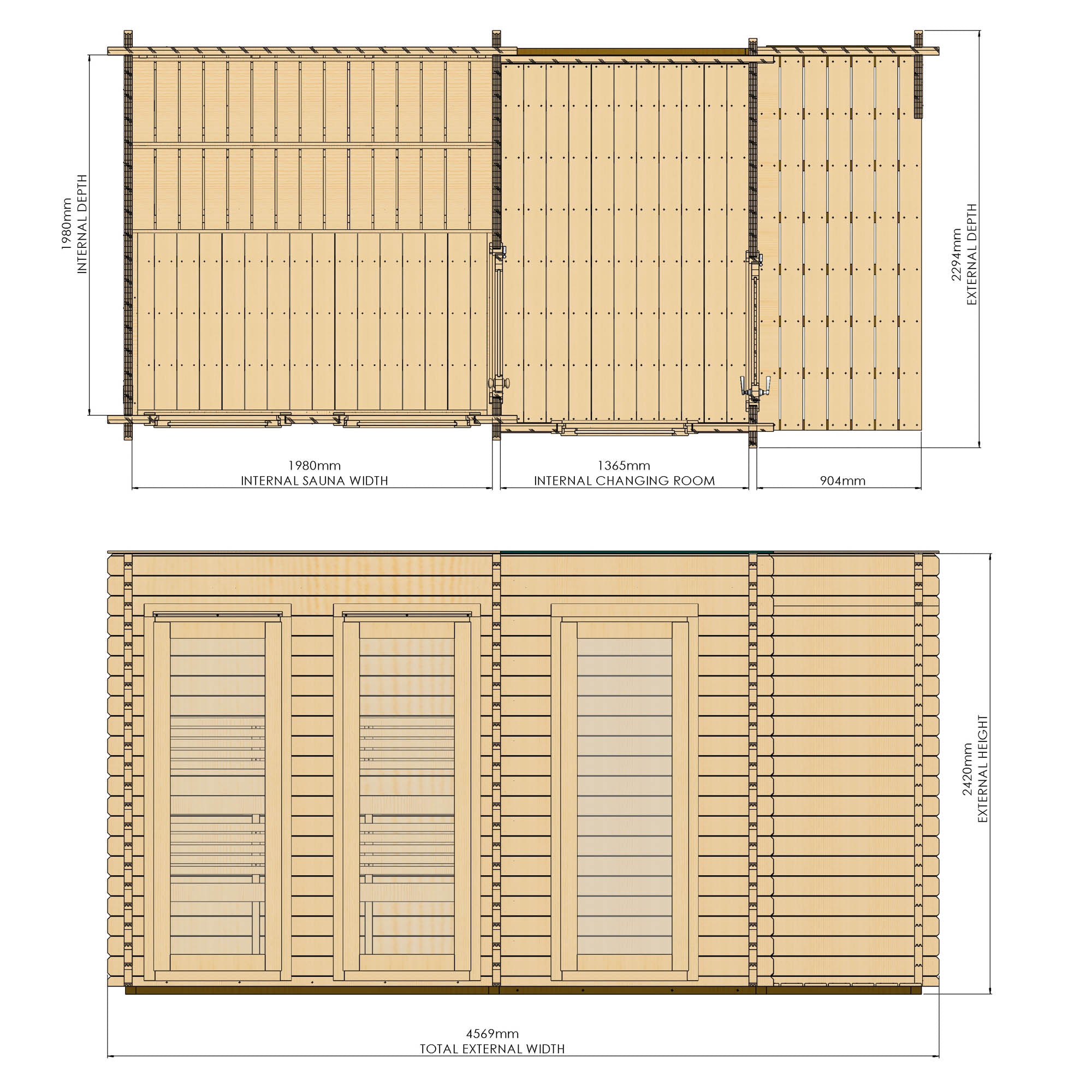Novi Outdoor Sauna With Changing Room and Small Veranda