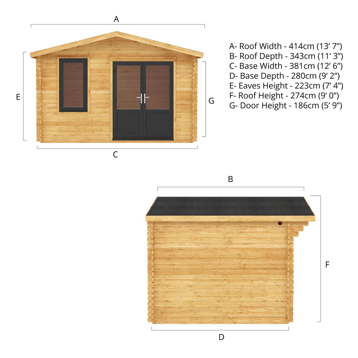 The 4m x 3m Sparrow Log Cabin with Anthracite UPVC