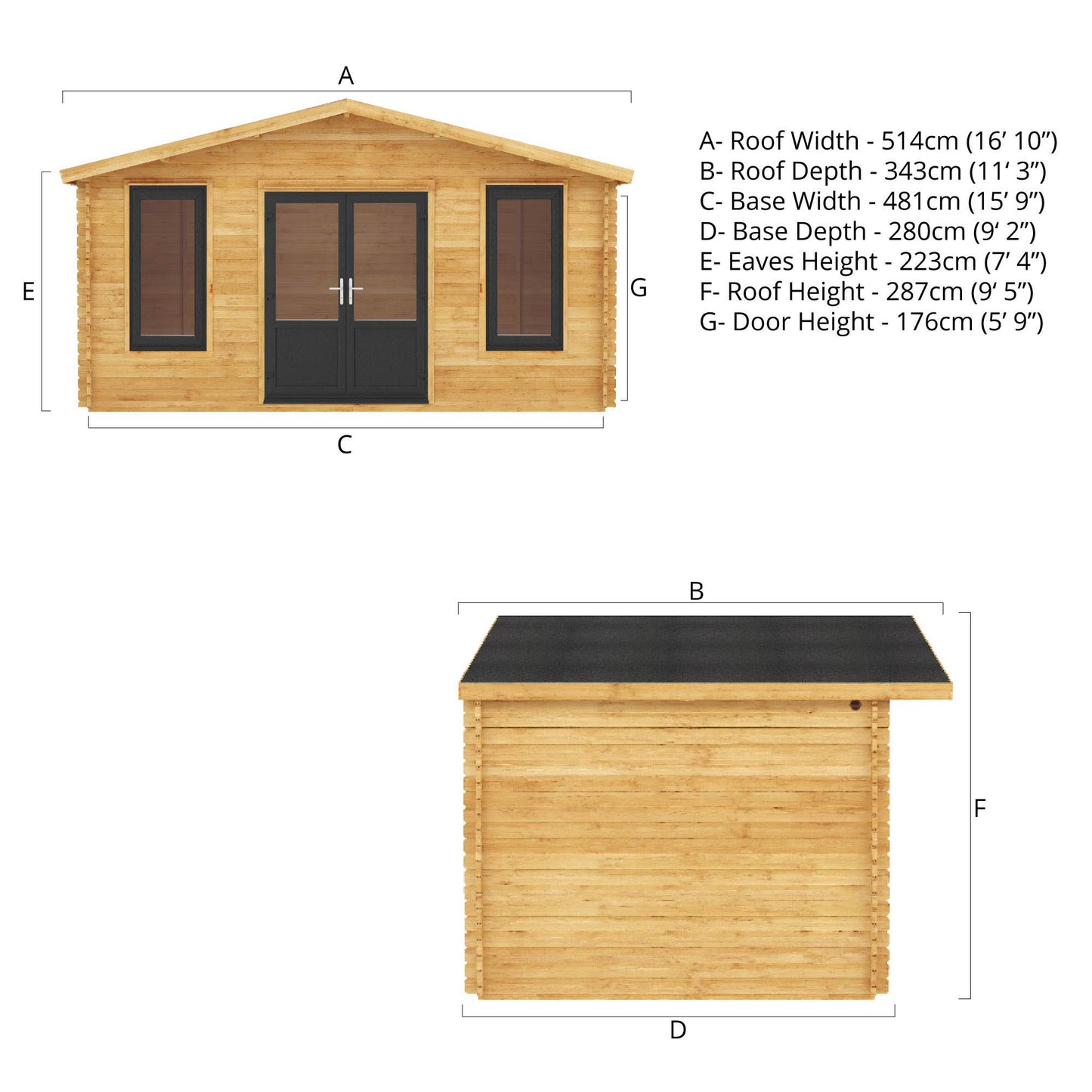 The 5m x 3m Sparrow Log Cabin with Anthracite UPVC