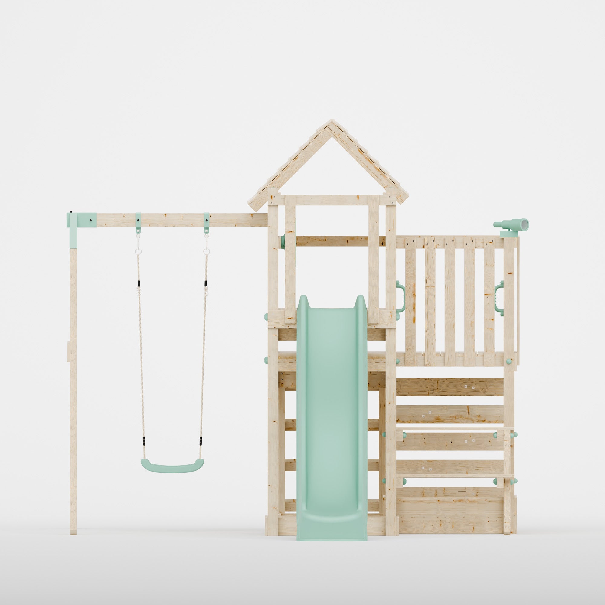 Climbing Frame with Single Swing Extended Height Platform & 2.65m Slide & Picnic Table- Bramblewick Forest Watchtower V