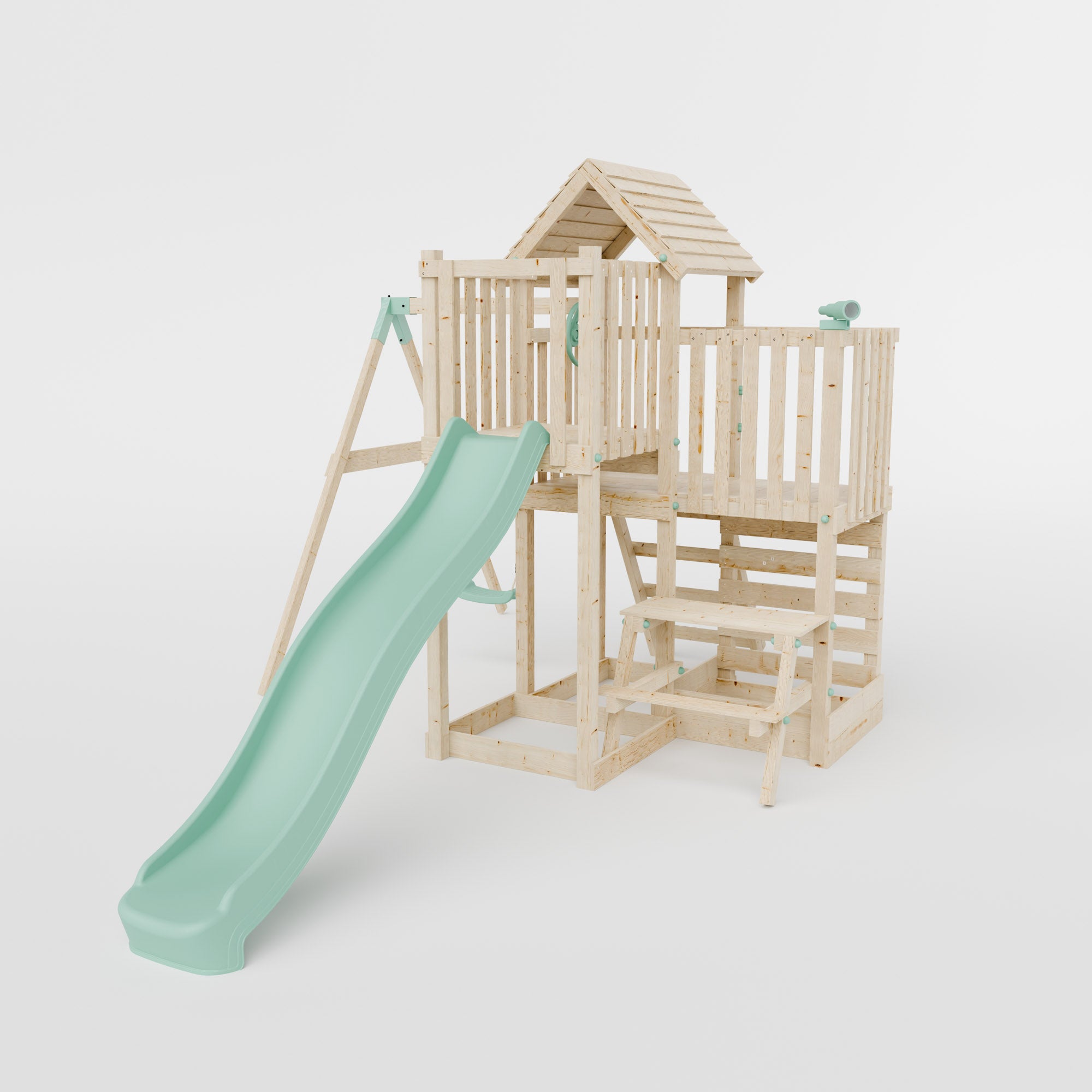Climbing Frame with Single Swing Extended Height Platform & 2.65m Slide & Picnic Table- Bramblewick Forest Watchtower V