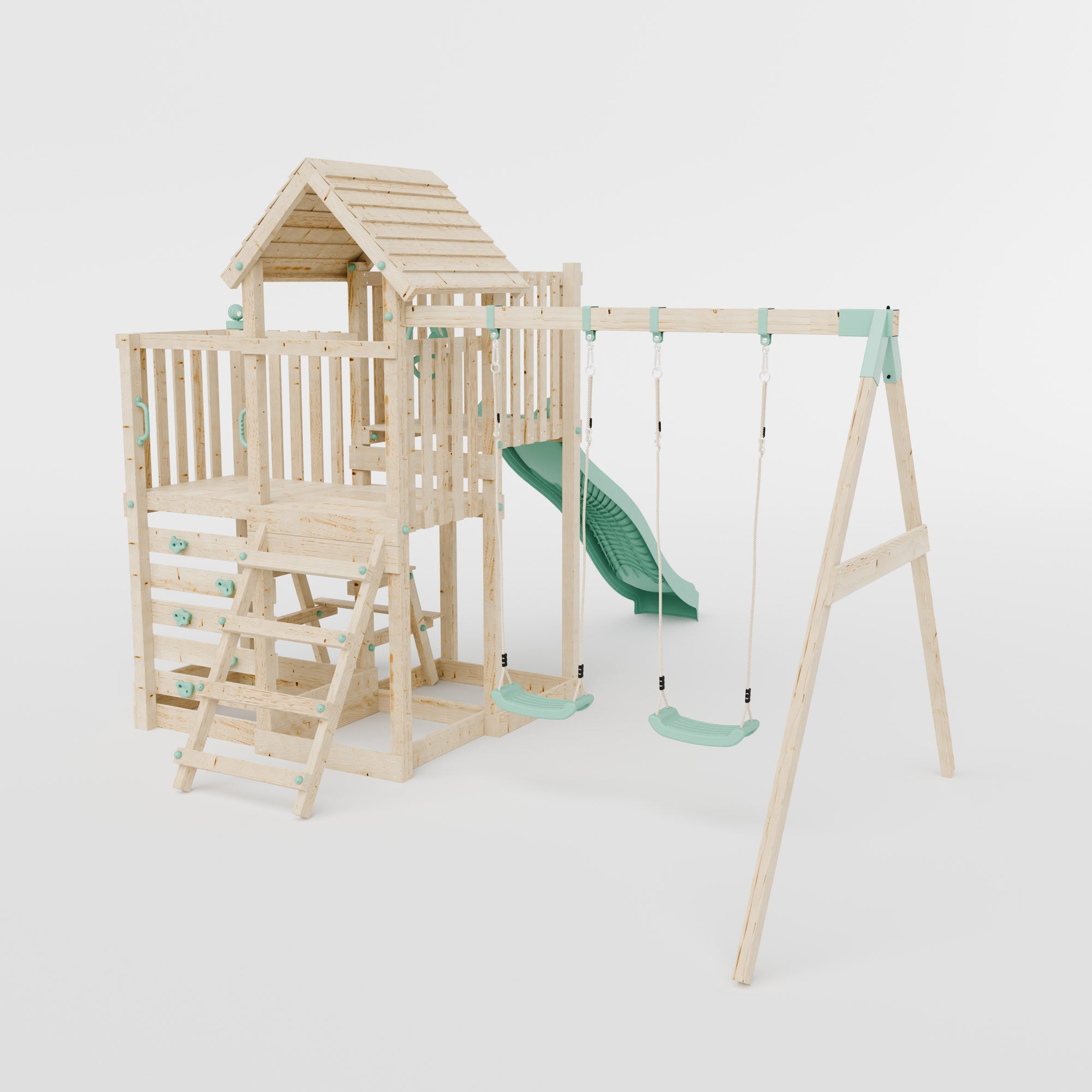Climbing Frame with Double Swing Extended Height Platform & 2.65m Slide & Picnic Table - Bramblewick Forest Watchtower VI
