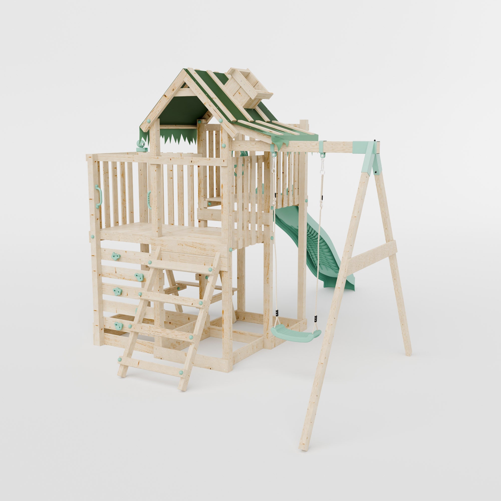 Climbing Frame with Single Swing Extended Height Platform & 2.65m Slide & Picnic Table - Eldertree Forest Watchtower V
