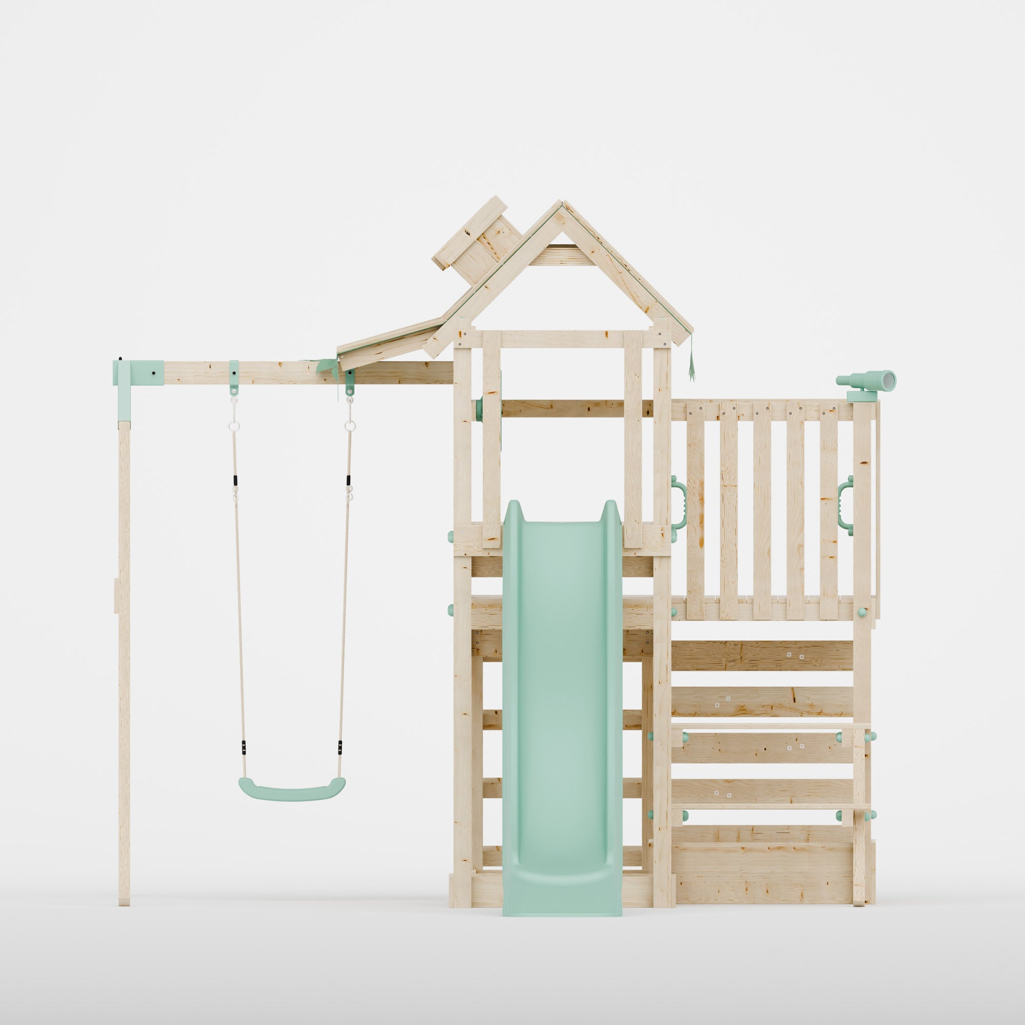 Climbing Frame with Single Swing Extended Height Platform & 2.65m Slide & Picnic Table - Eldertree Forest Watchtower V