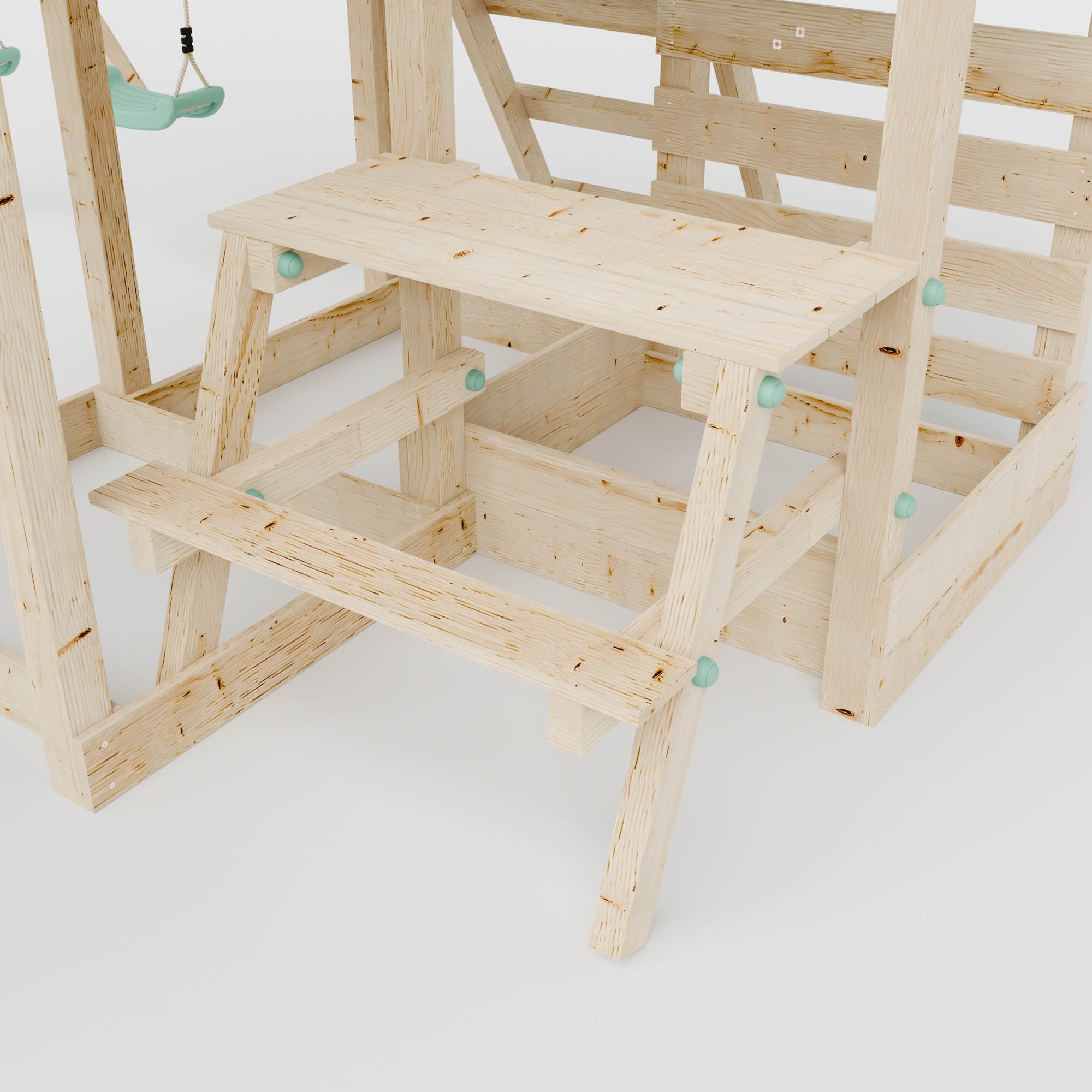 Climbing Frame with Double Swing Extended Height Platform & 2.65m Slide & Picnic Table - Eldertree Forest Watchtower VI