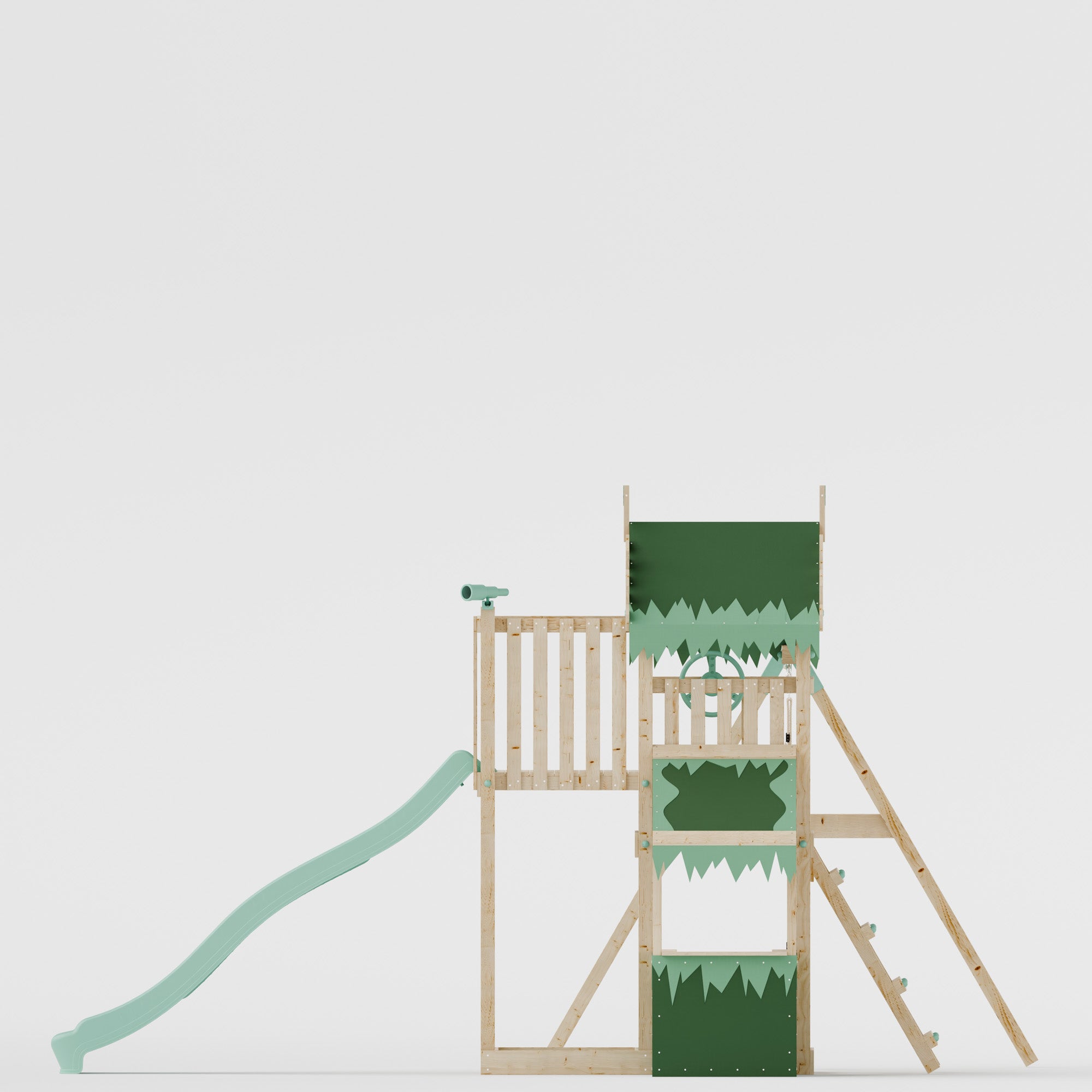 Climbing Frame with Single Swing Extended Height Platform & 2.65m Slide & Shop - Enchanted Grove Watchtower VIII