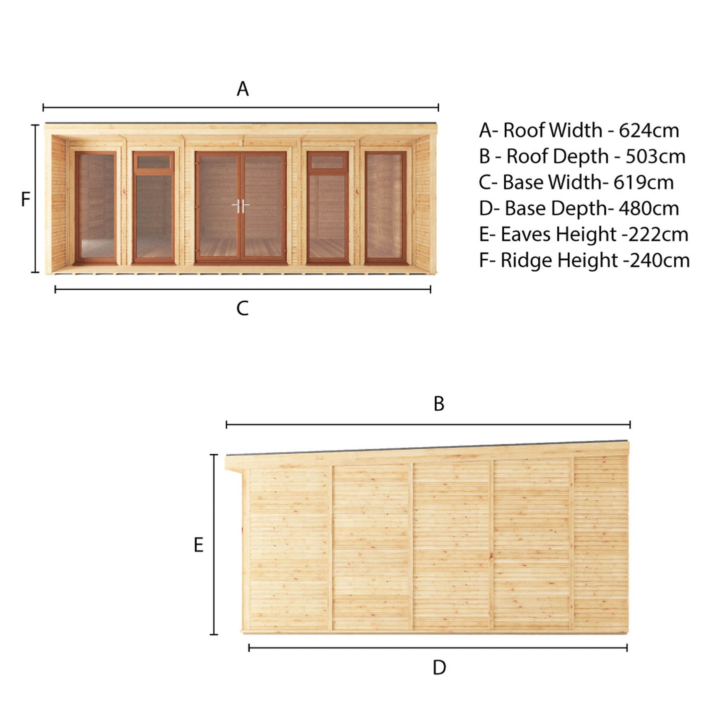 The Creswell 6m x 4m Premium Insulated Garden Room with Oak UPVC
