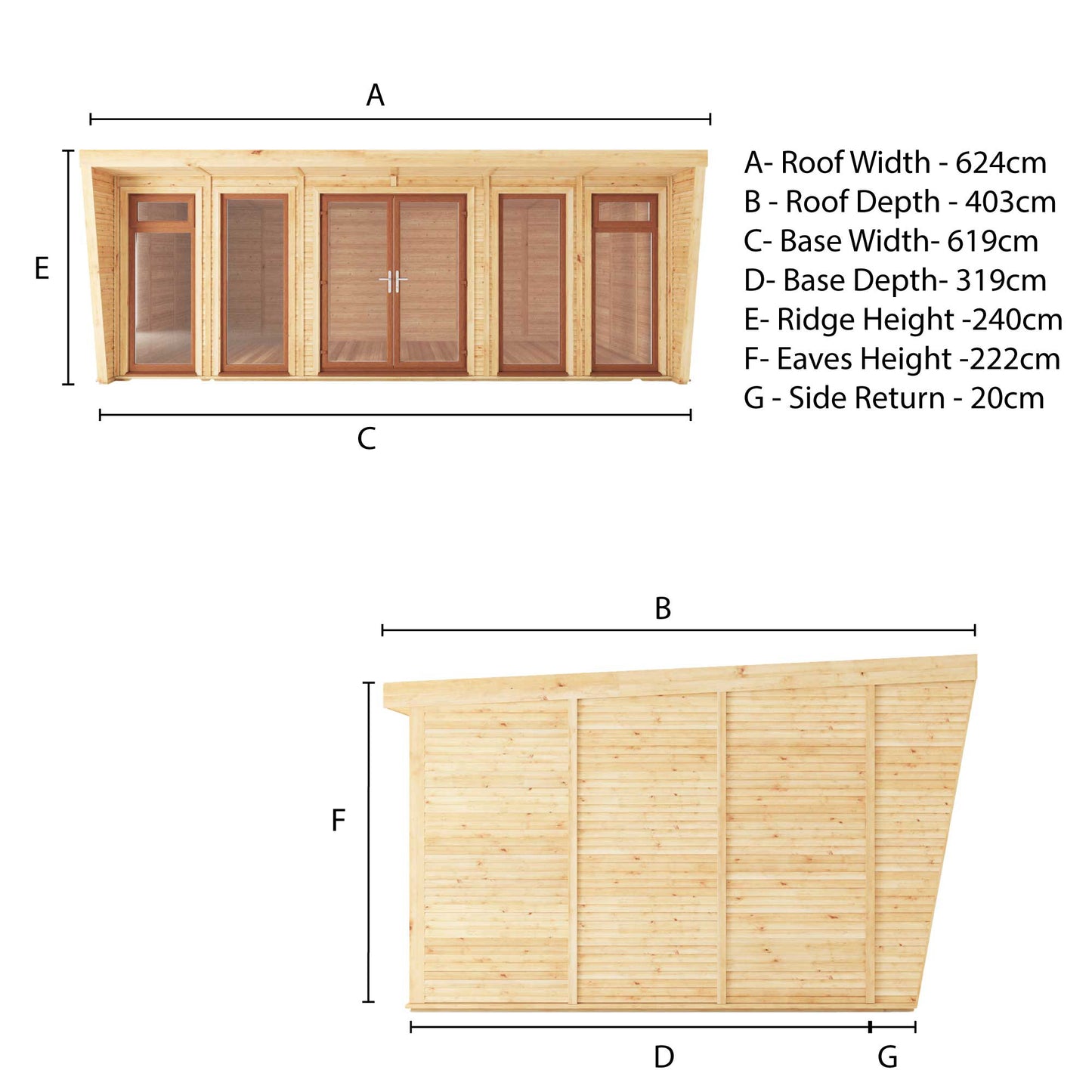 The Harlow 6m x 3m Premium Insulated Garden Room with Oak UPVC