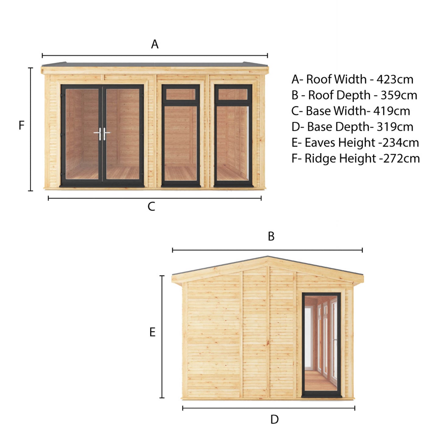 The Rufford 4m x 3m Premium Insulated Garden Room with Anthracite UPVC