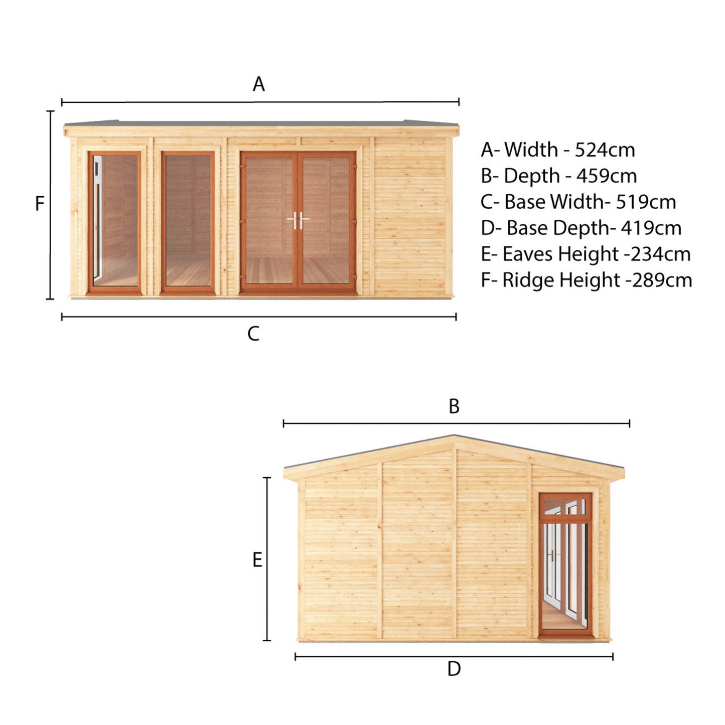 The Rufford 5m x 4m Premium Insulated Garden Room with Oak UPVC