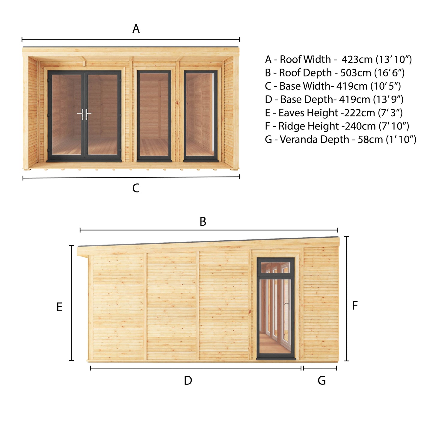 The Creswell 4m x 4m Premium Insulated Garden Room with Anthracite UPVC