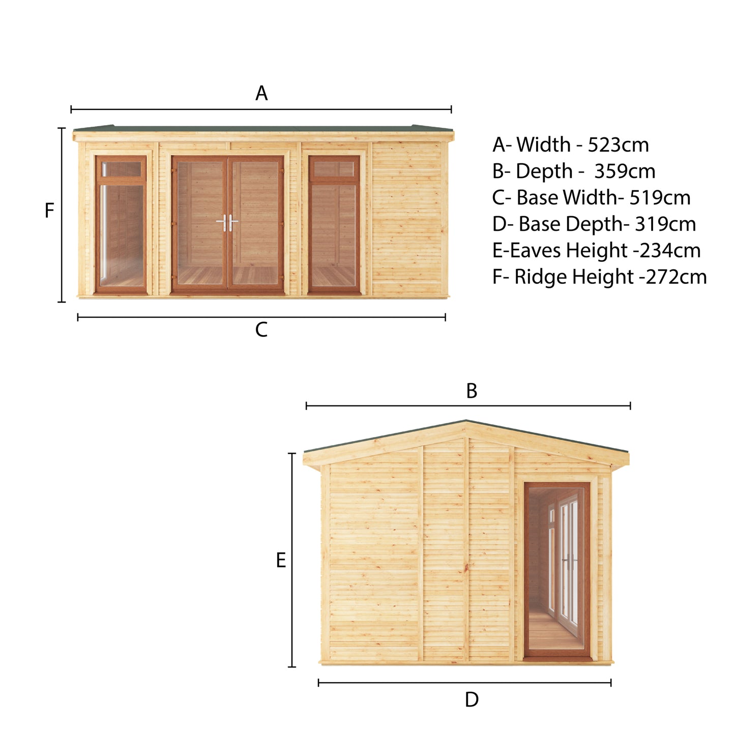 The Rufford 5m x 3m Premium Insulated Garden Room with Oak UPVC