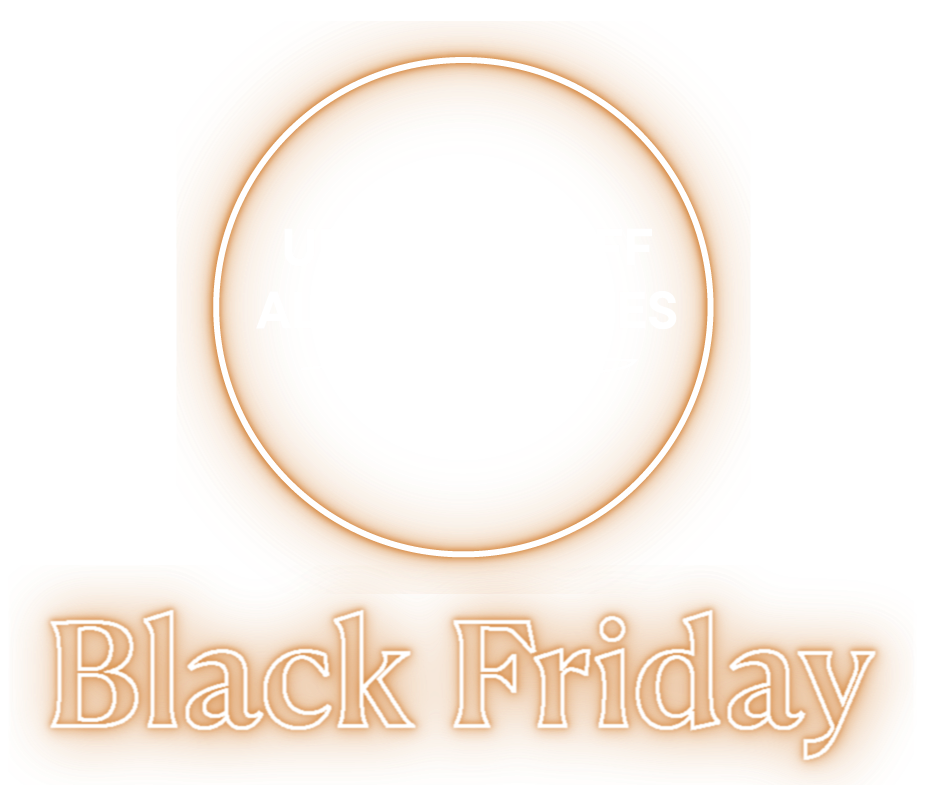 Neon 'Black Friday' text with a circular frame on a white background