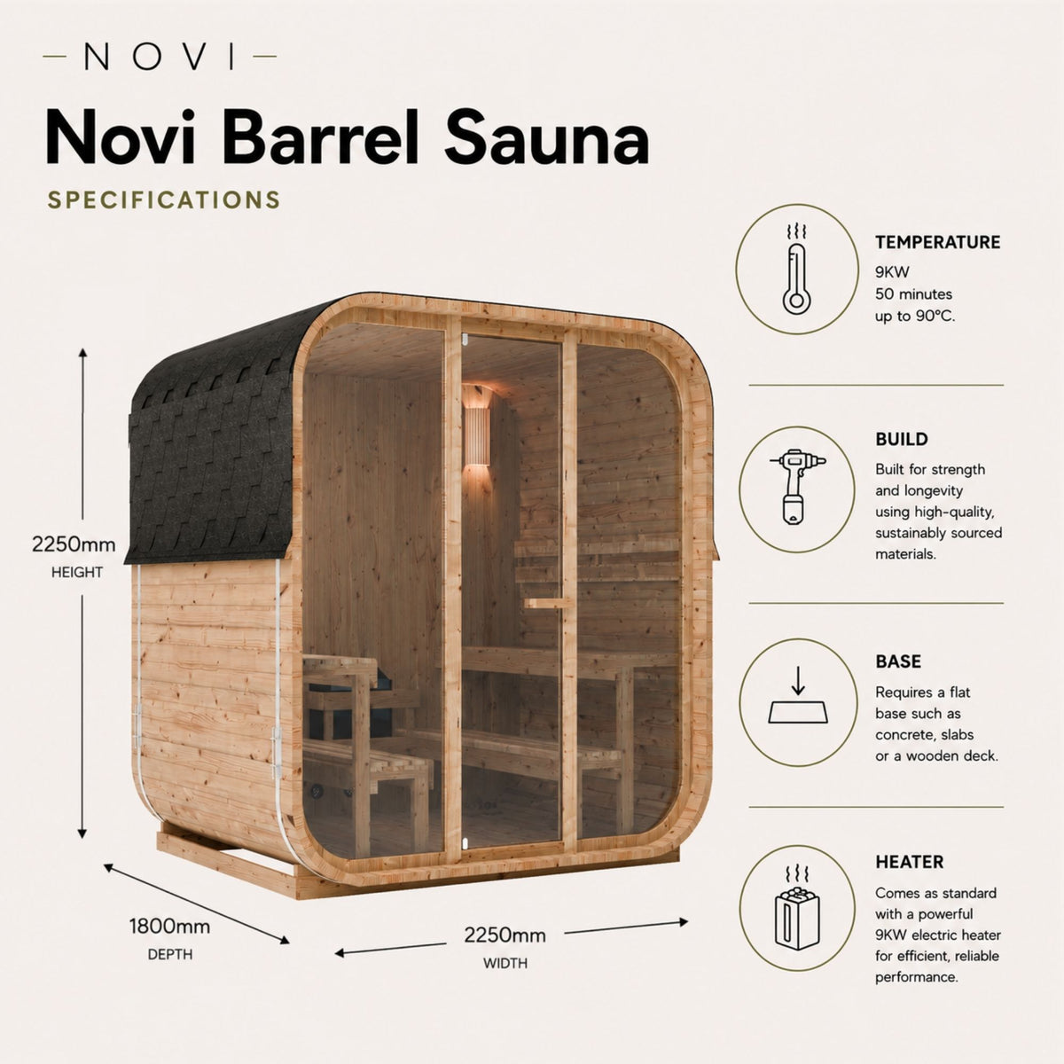 Novi Cube 6 Person Sauna product specification
