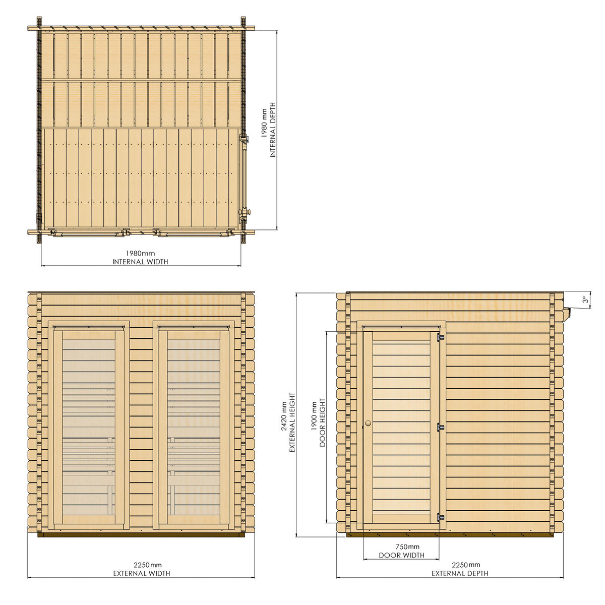 Novi Outdoor Sauna dimensions diagram