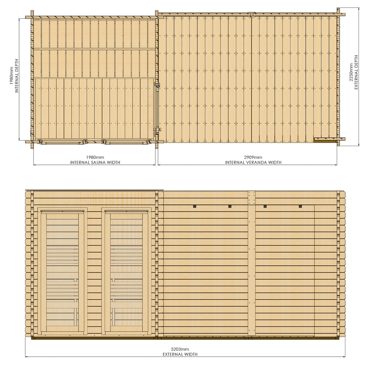 Novi sauna with large veranda dimensions diagram