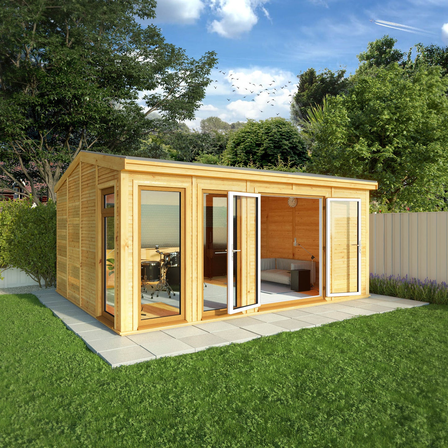 The Rufford 5m x 4m Premium Insulated Garden Room with Oak UPVC