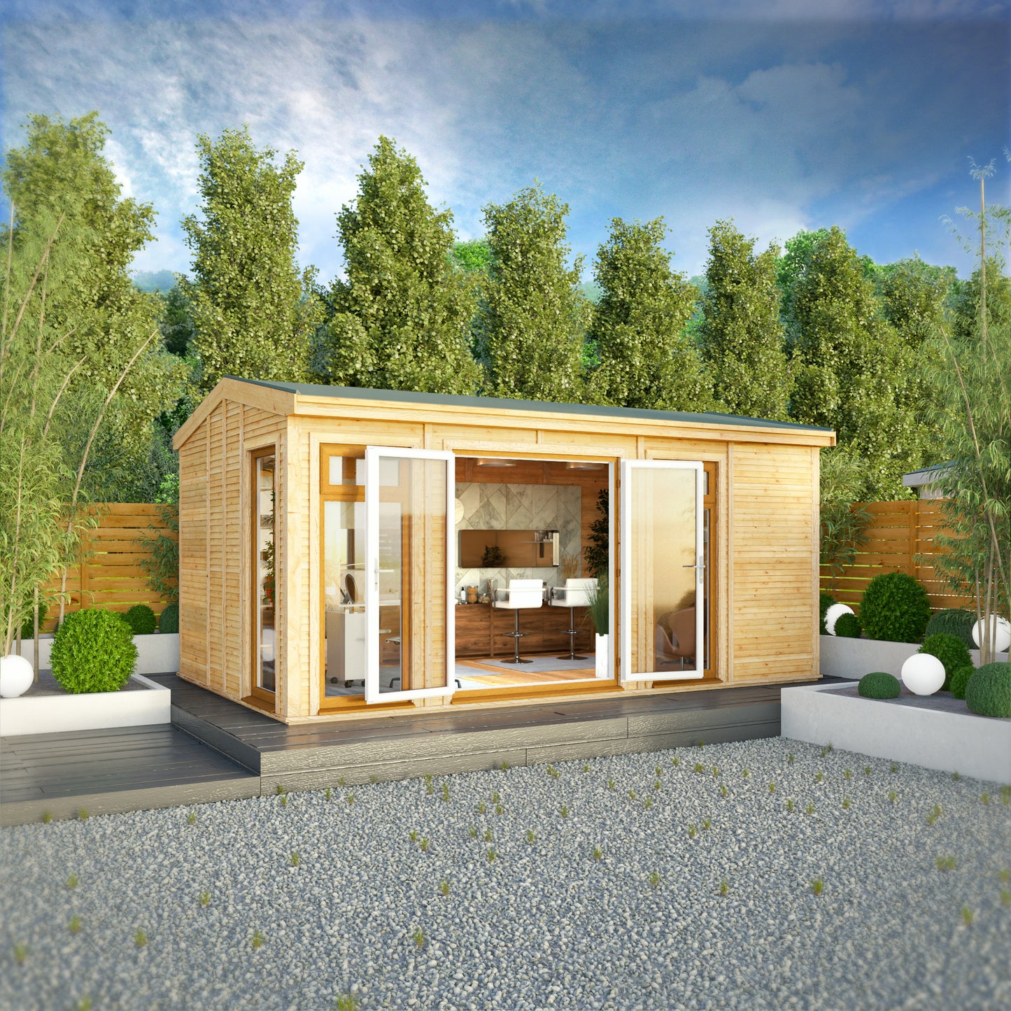 The Rufford 5m x 3m Premium Insulated Garden Room with Oak UPVC