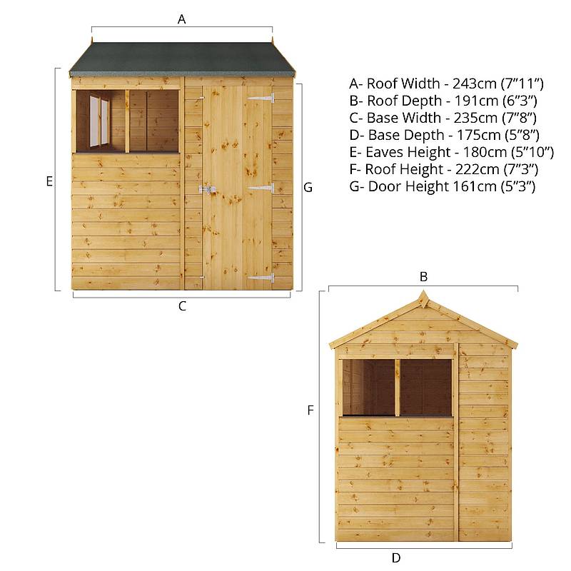 8 x 6 Shiplap Reverse Apex Wooden Shed