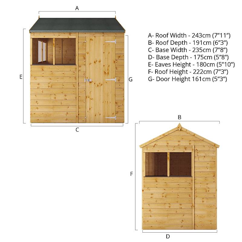 Refurbished Pressure Treated 8 x 6 Shiplap Reverse Apex Wooden Shed