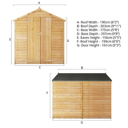 10 x 6 Overlap Double Door Apex Windowless Wooden Shed