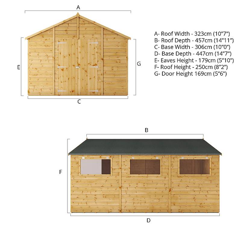 Refurbished 15 x 10 Premium Shiplap Apex Workshop