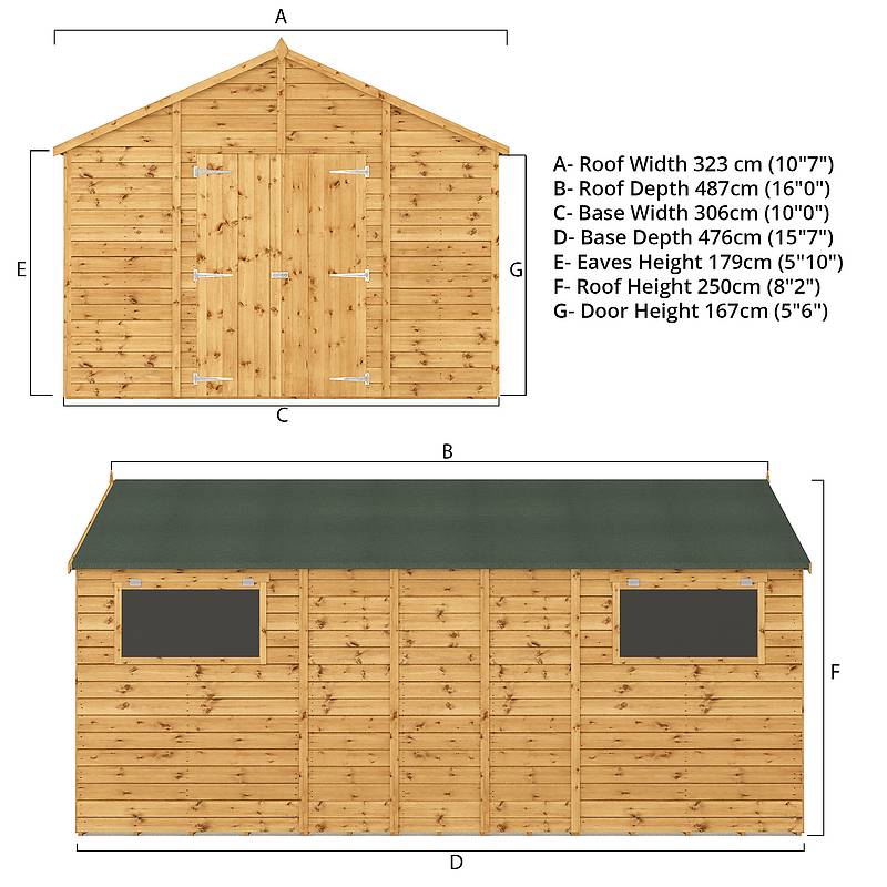 Refurbished 16 x 10 Premium Shiplap Apex Workshop