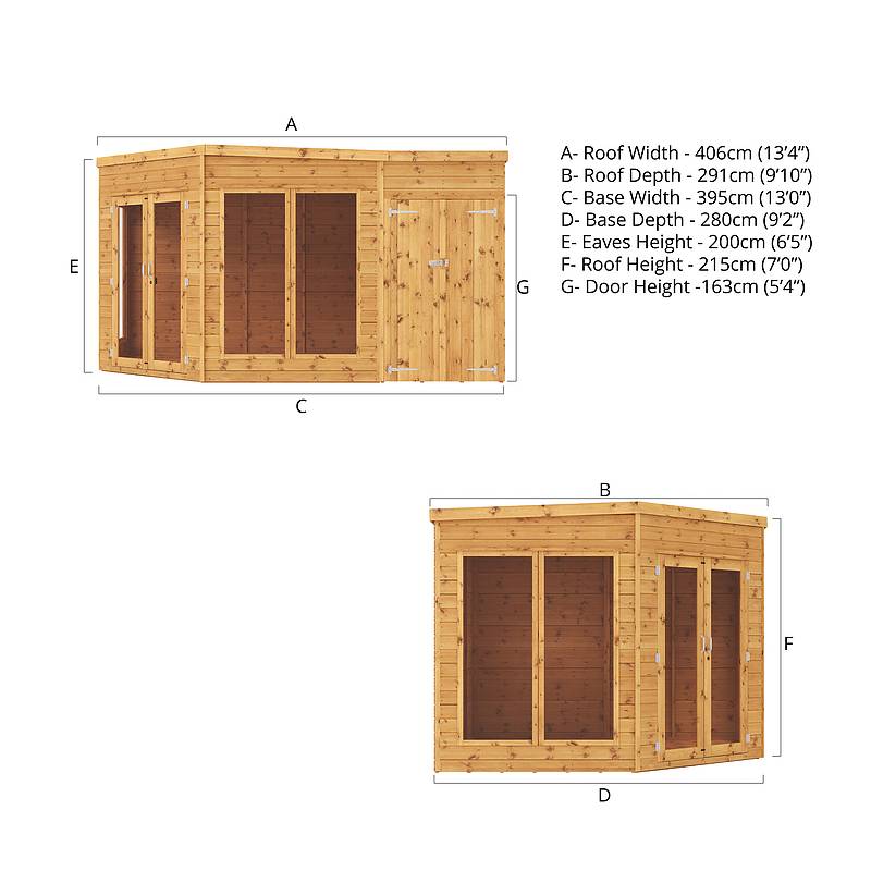 Refurbished Castle Green 13 x 9 Premium Corner Summerhouse Side Shed Right