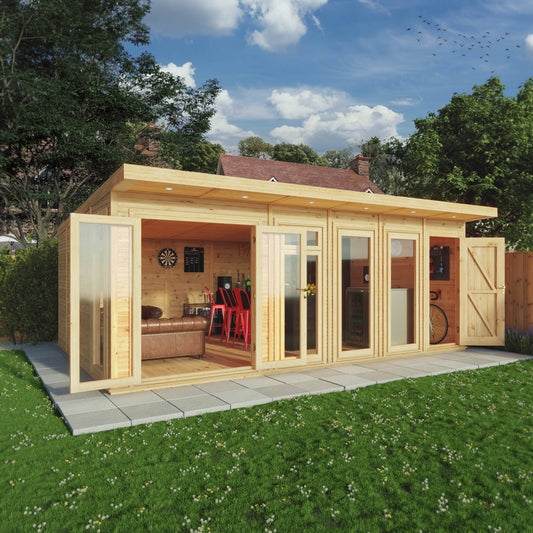 6 x 4m Insulated Garden Room with Side Shed