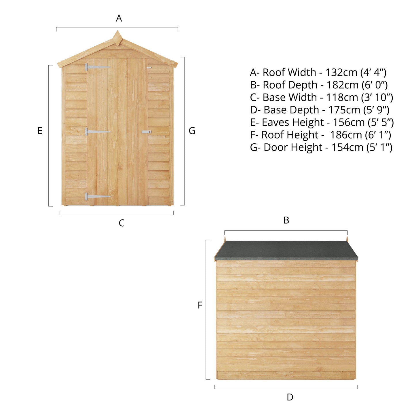 6 x 4 Overlap Single Door Apex Windowless Wooden Shed