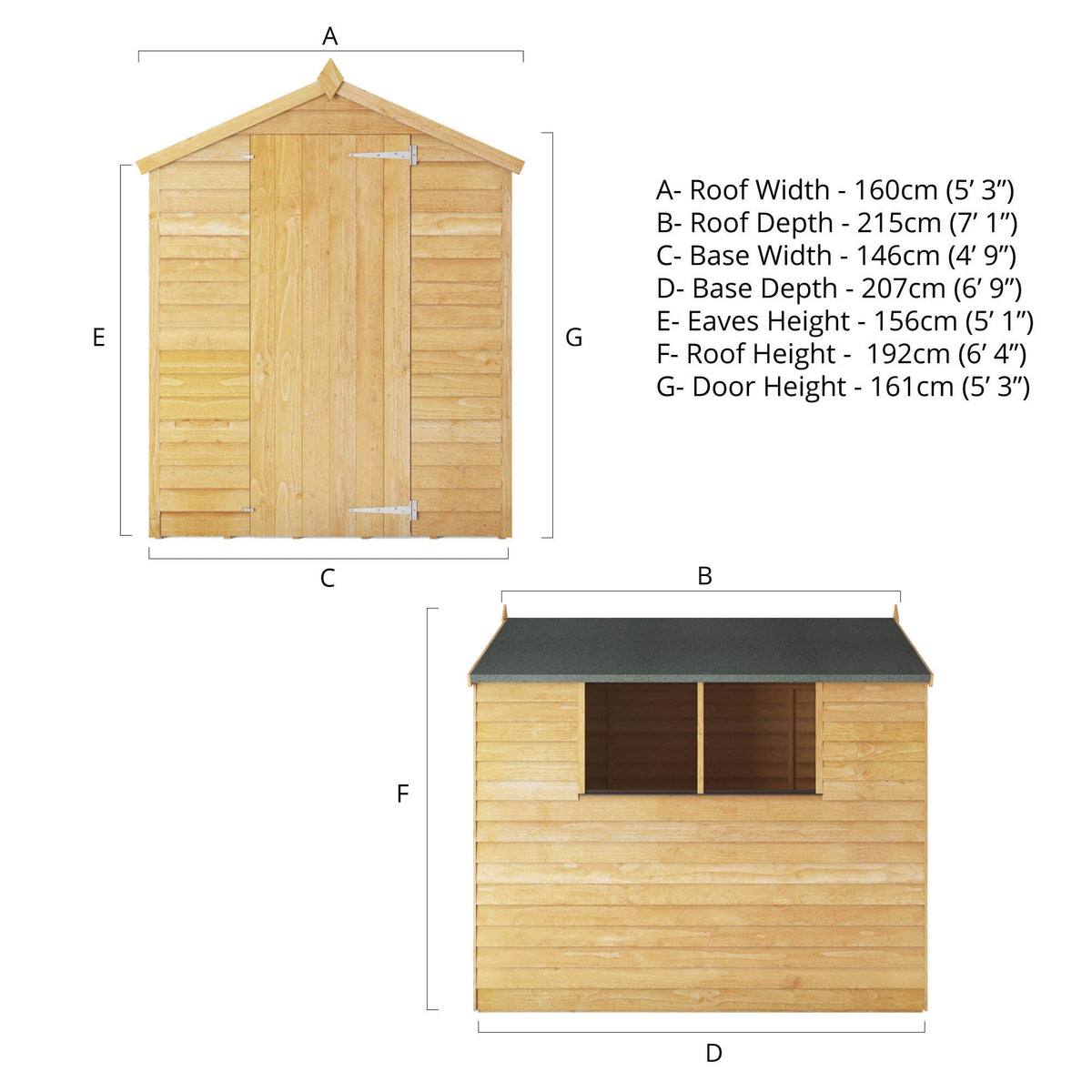Refurbished 7 x 5 Overlap Single Door Apex Wooden Shed