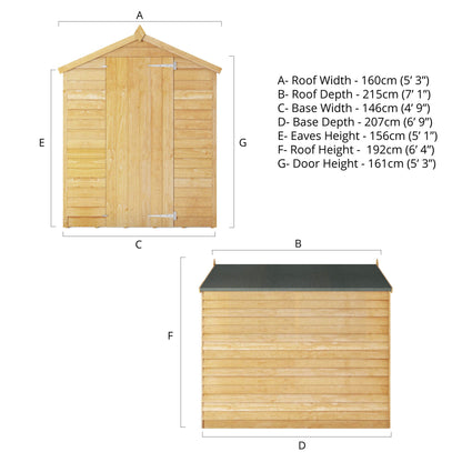 7 x 5 Overlap Single Door Apex Windowless Wooden Shed