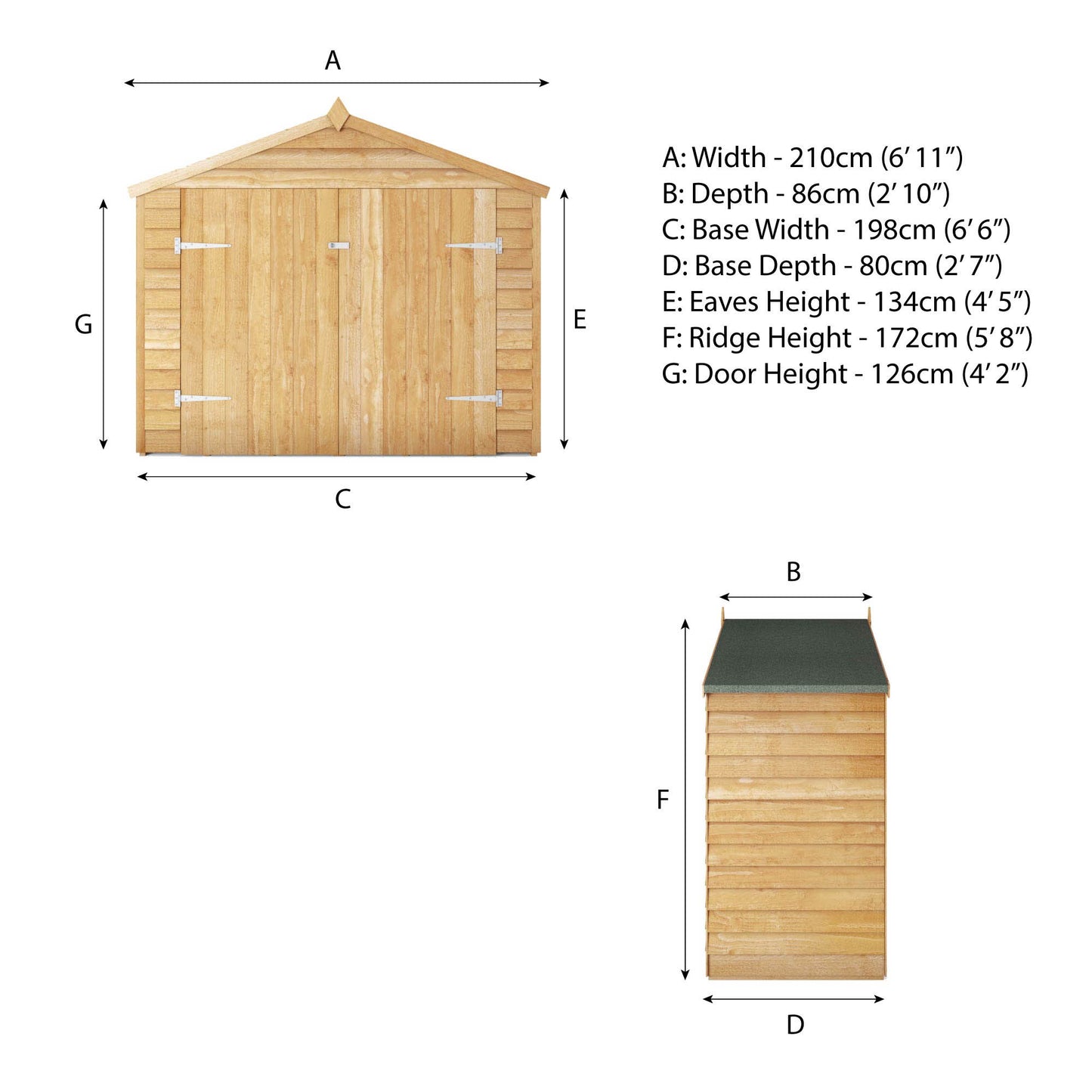 7 x 3 Overlap Double Door Apex Wooden Bike Shed