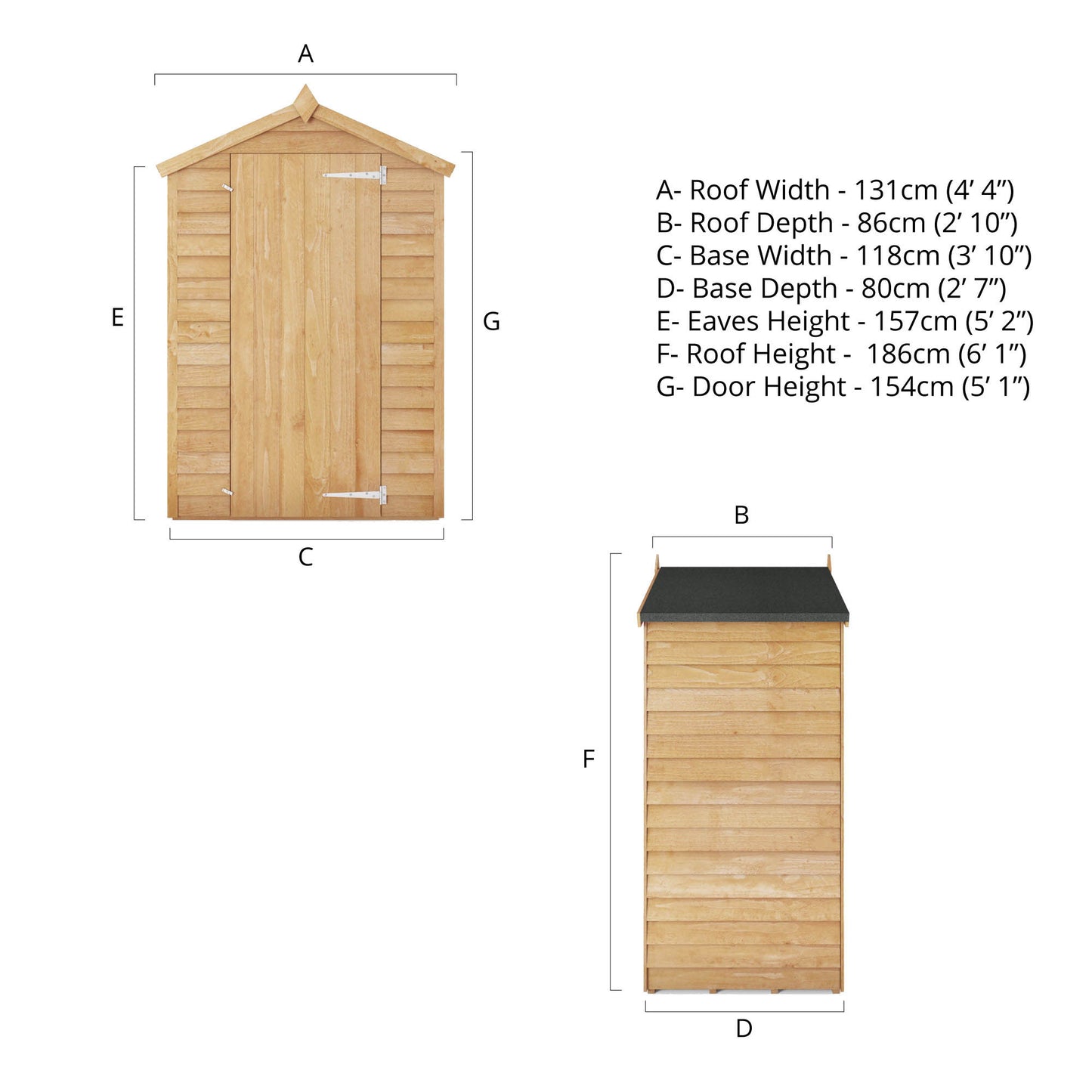 4 x 3 Overlap Single Door Apex Wooden Garden Shed