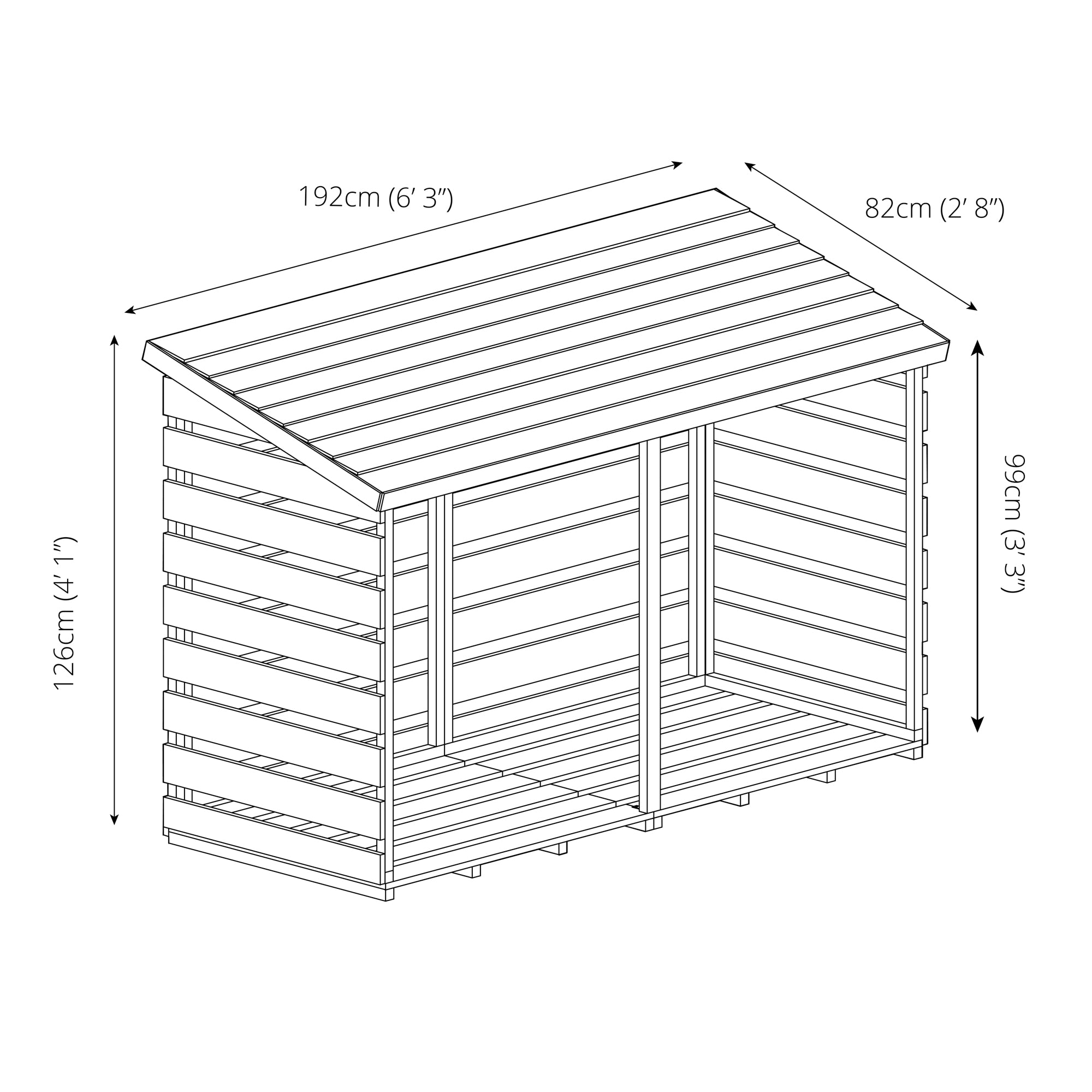 6 x 3 Pressure Treated Wooden Double Log Store
