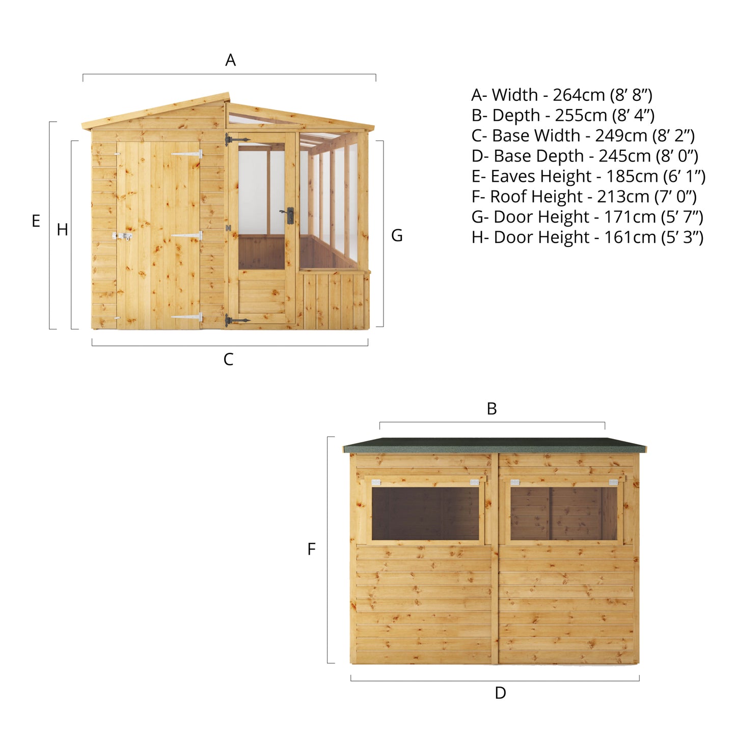 8 x 8 Shiplap Combi Greenhouse & Wooden Shed